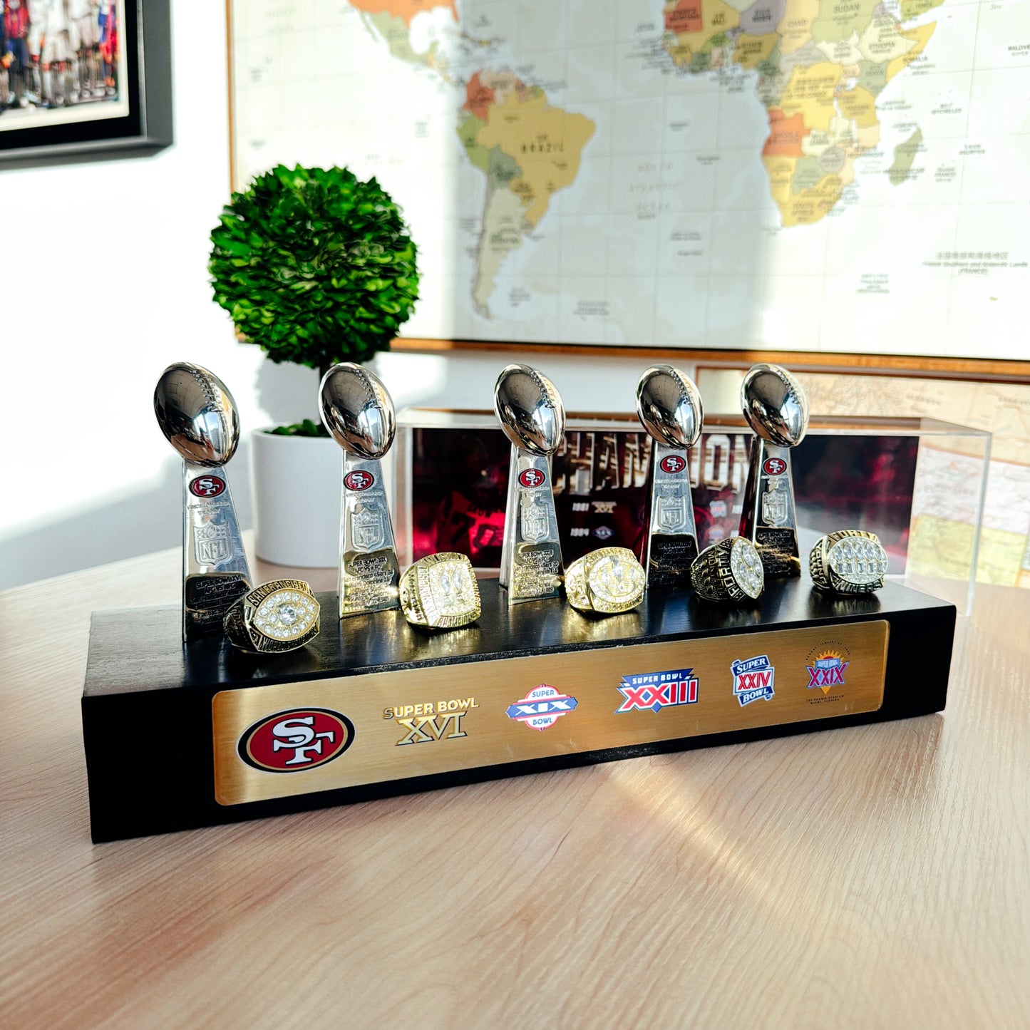 San Francisco 49ers Super Bowl Championship Trophy Ring Display Case