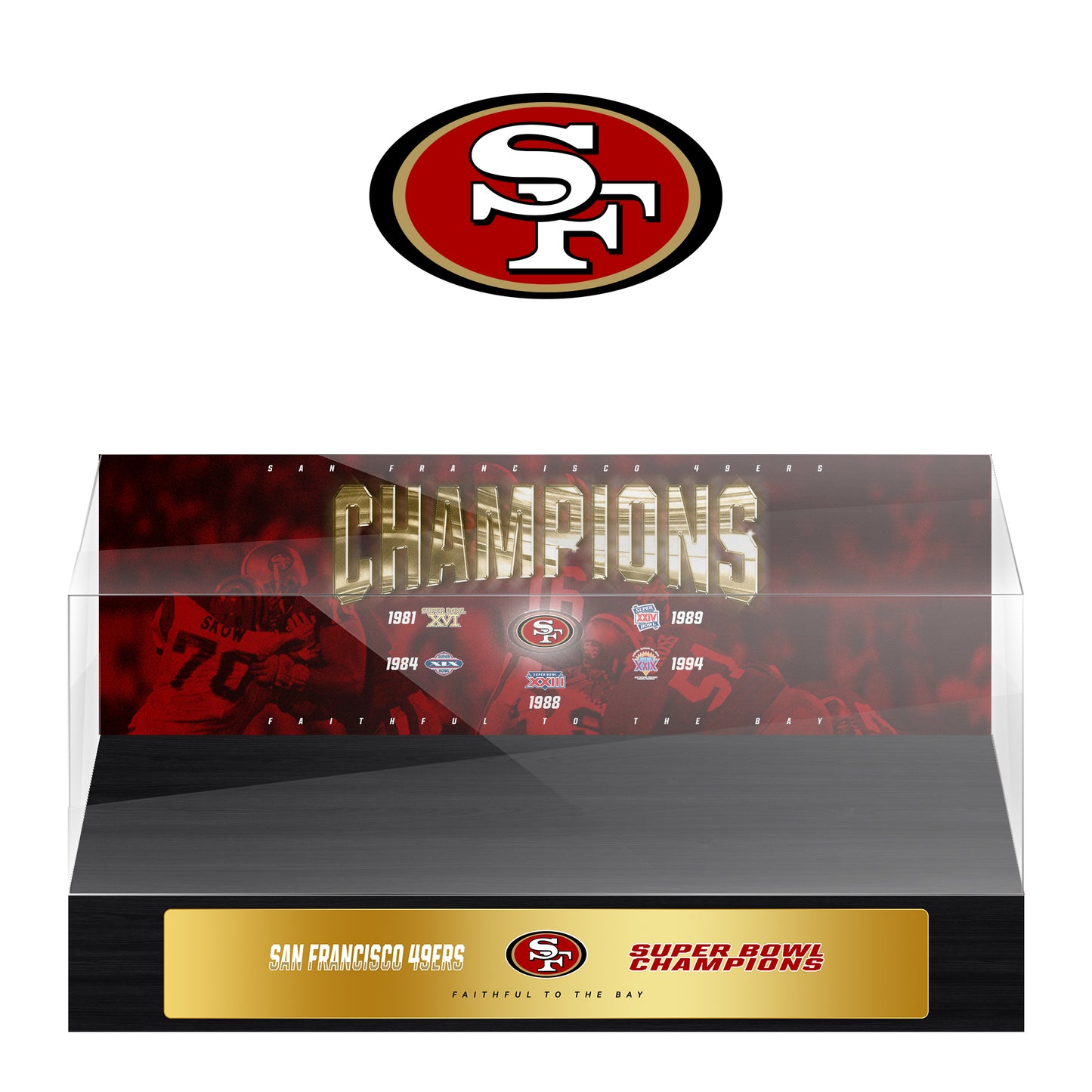 San Francisco 49ers Super Bowl Championship Trophy Ring Display Case