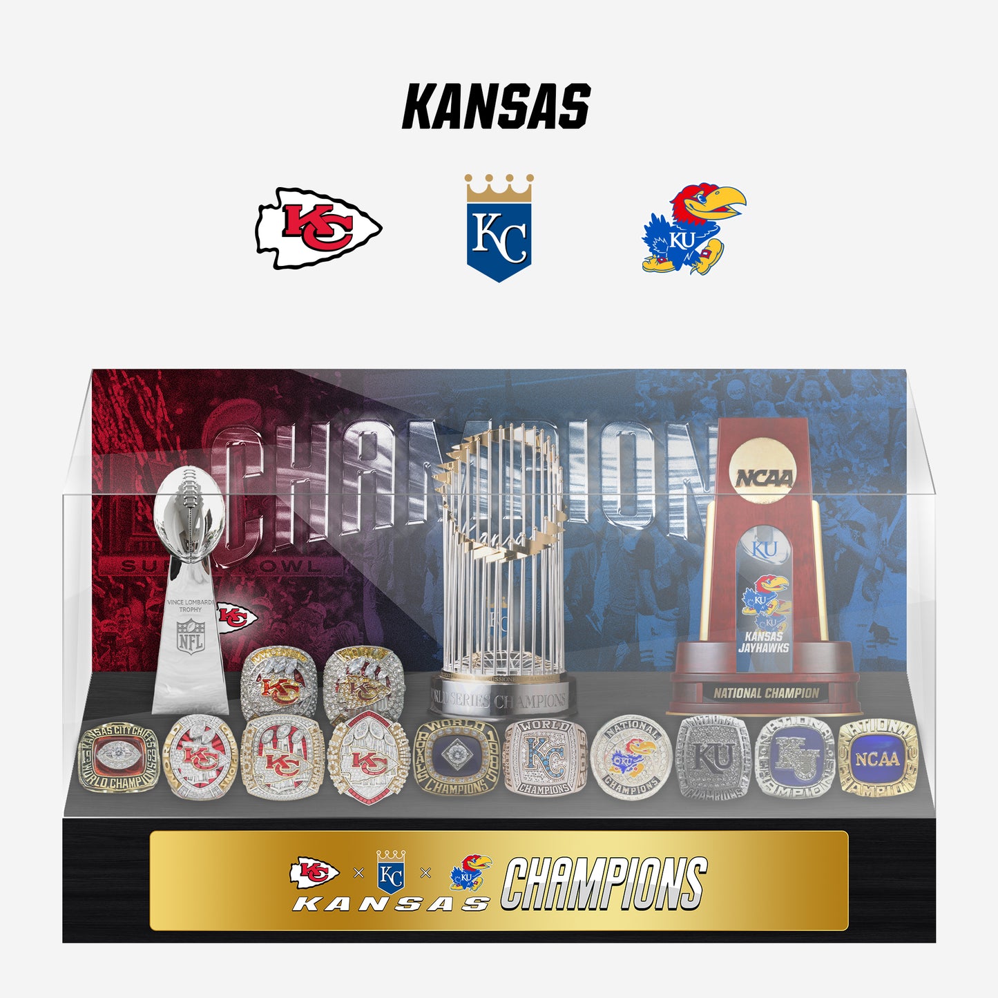 Kansas Championship Trophy and Rings Display Case