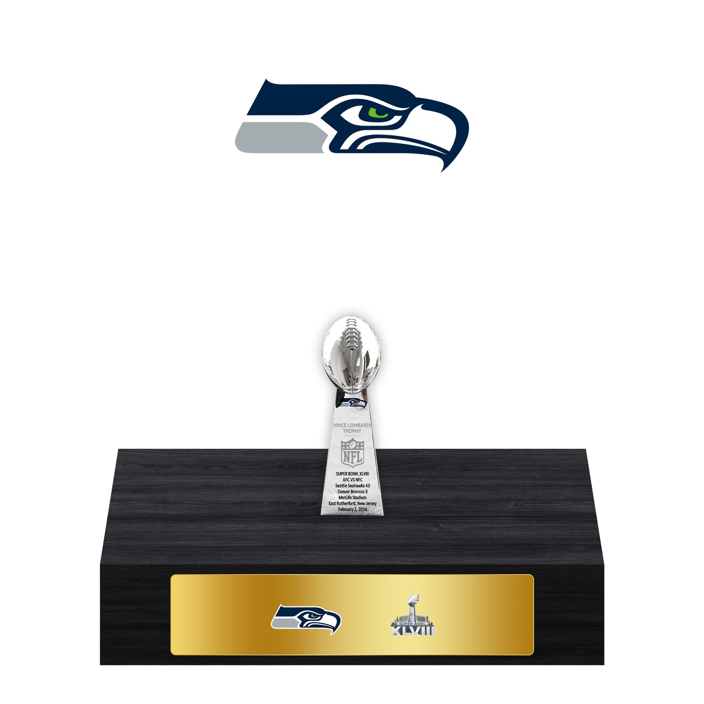 Seattle Seahawks Super Bowl Championship Trophy Ring Display Case