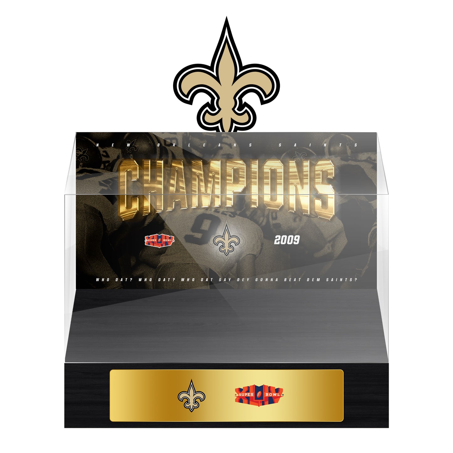 New Orleans Saints Super Bowl Championship Trophy Ring Display Case