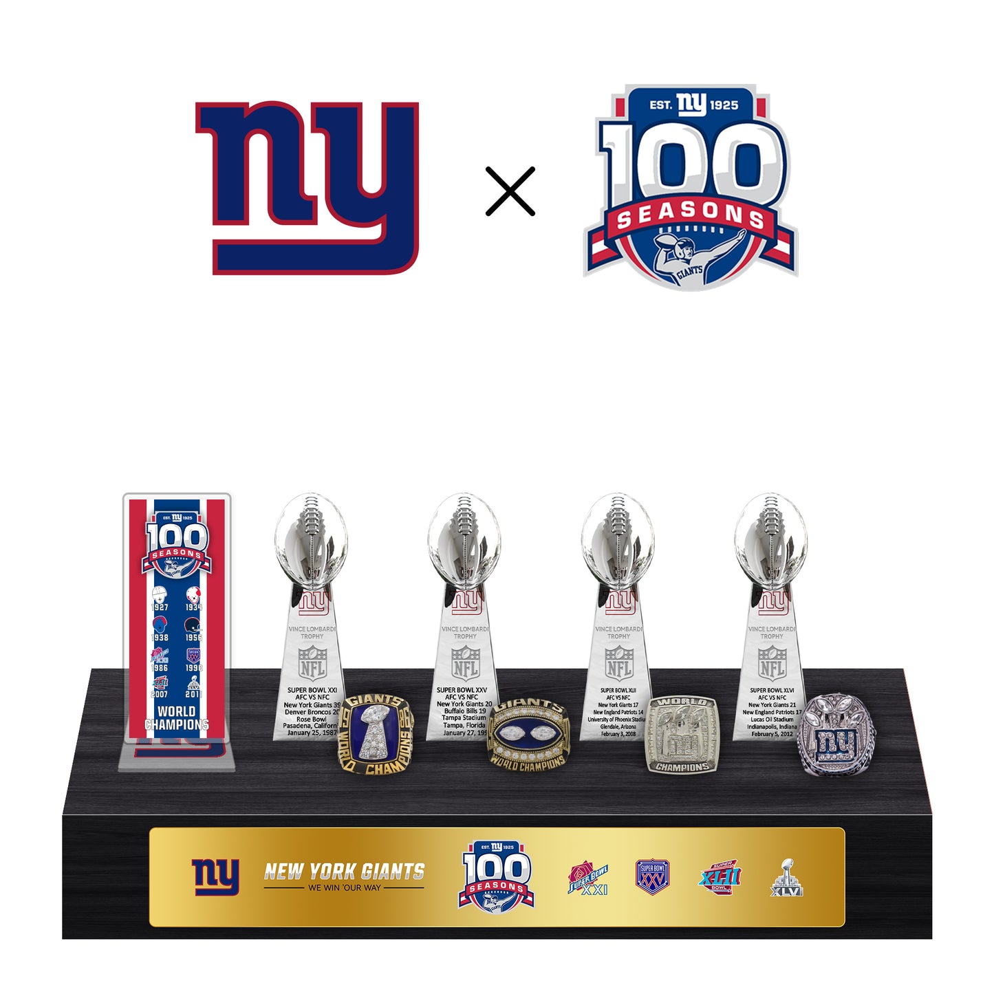 New York Giants 100th Anniversary Collection Trophy Ring Display Case