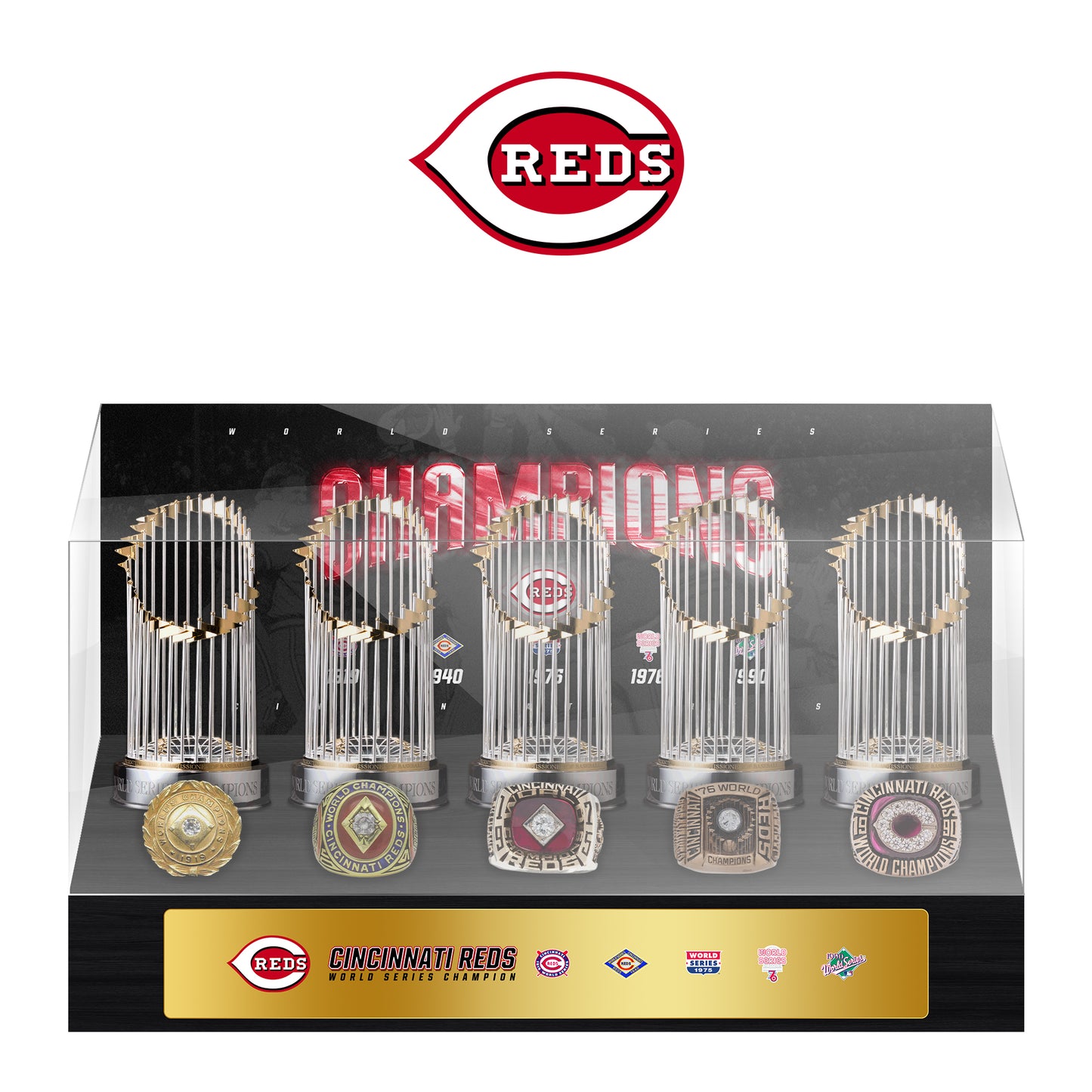 Cincinnati Reds MLB World Series Championship Trophy And Ring Display Case