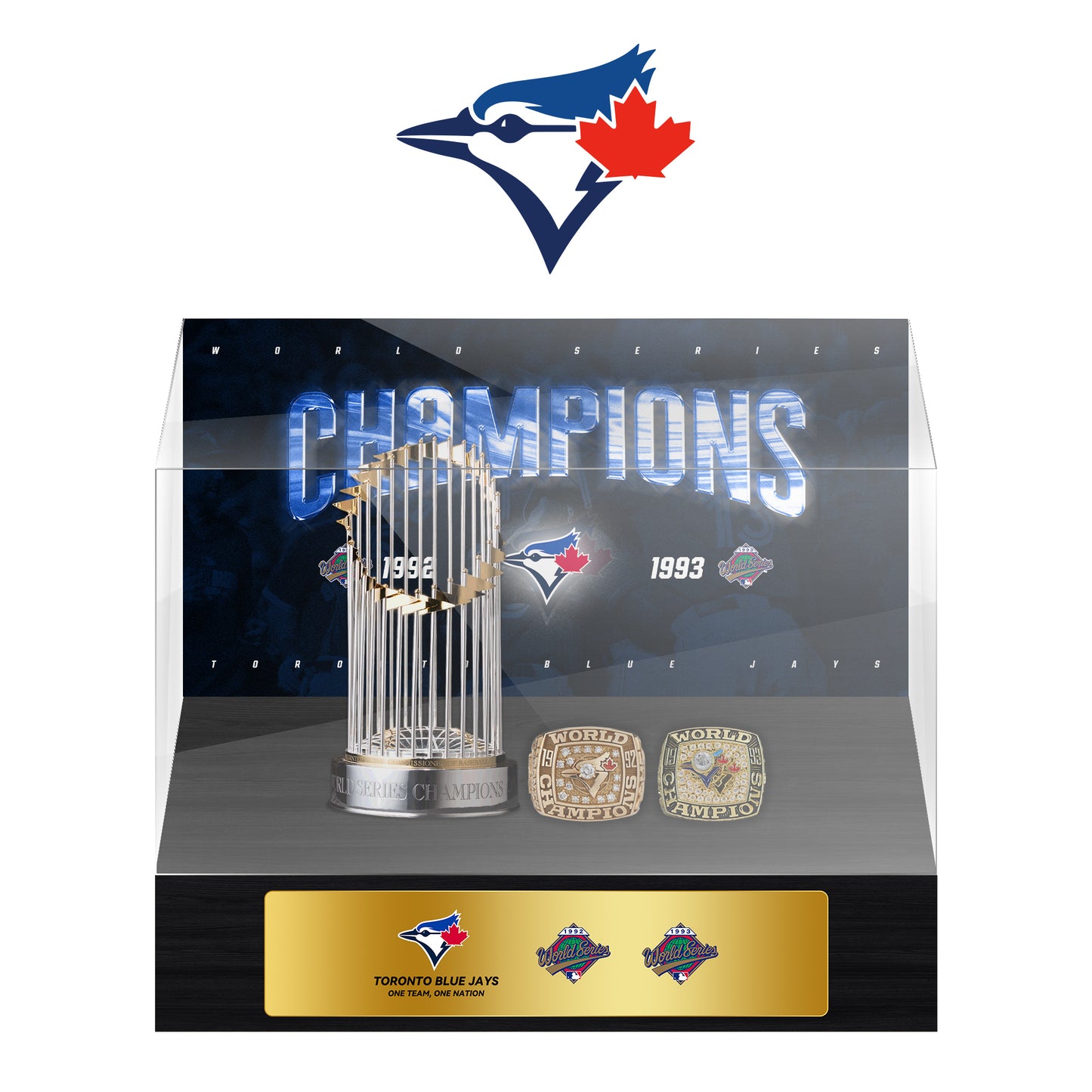 Toronto Blue Jays MLB World Series Championship Trophy And Ring Display Case