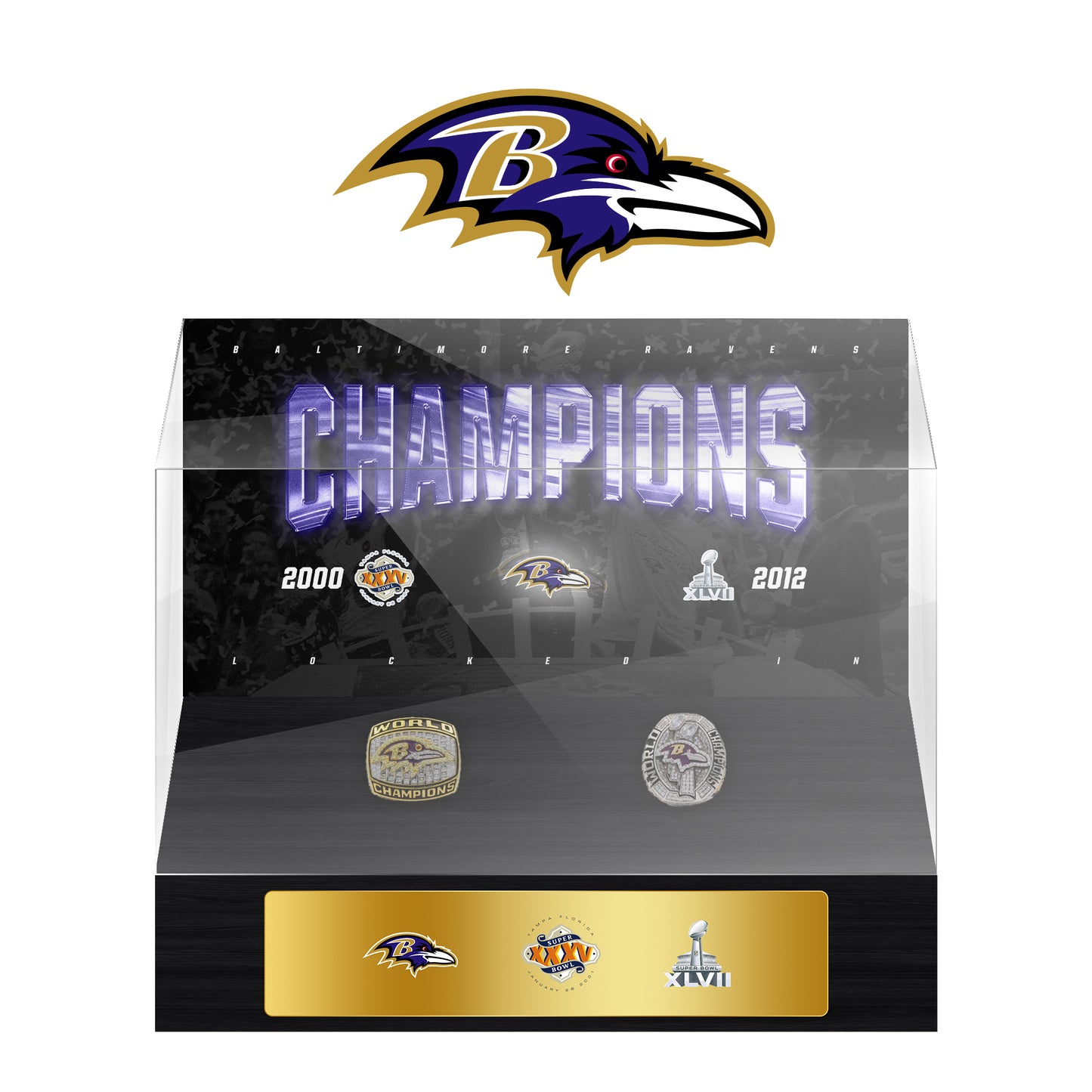 Baltimore Ravens Super Bowl Championship Trophy Ring Display Case