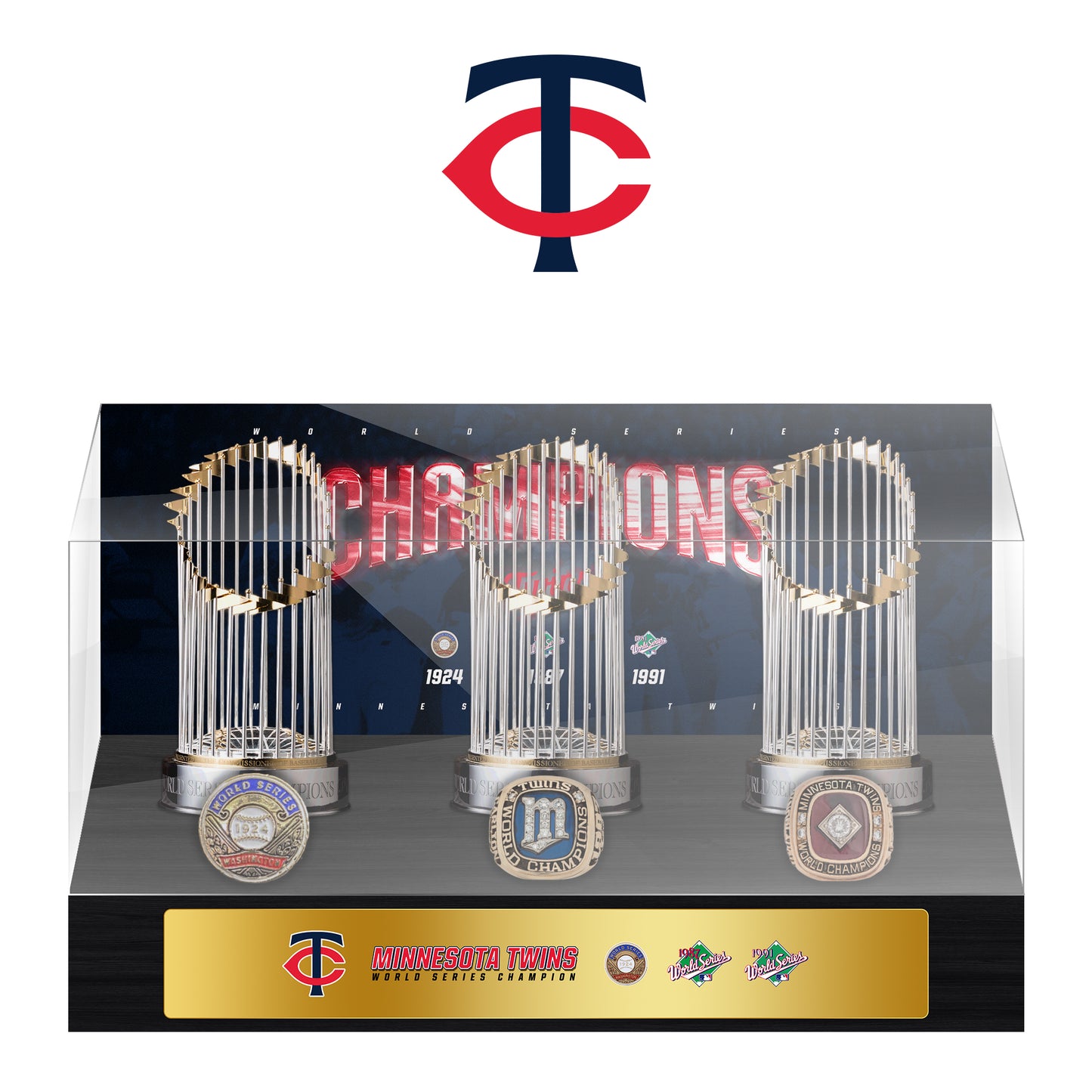 Minnesota Twins MLB World Series Championship Trophy And Ring Display Case