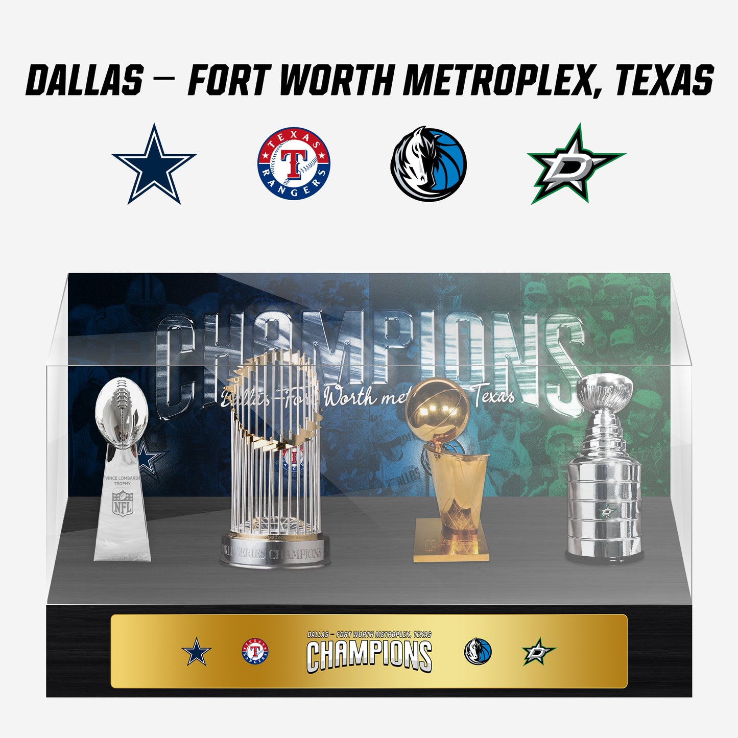 Dallas Fortworth Metroplex Championship Trophy and Rings Display Case