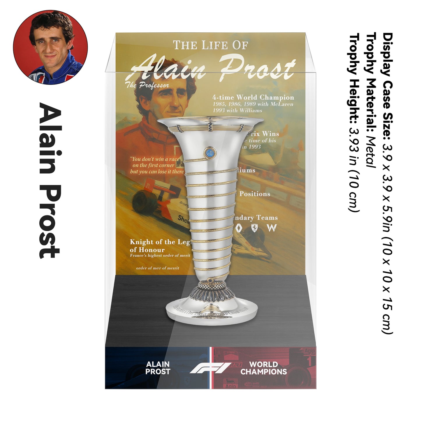 Alain Prost Formula One World Drivers' Champions Trophy Display Case