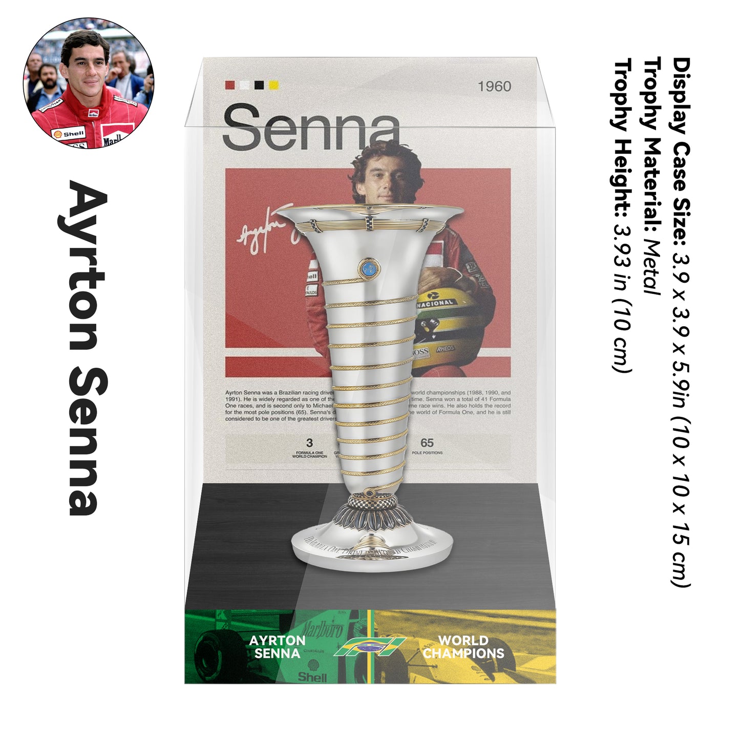 Ayrton Senna  Formula One World Drivers' Champions Trophy Display Case