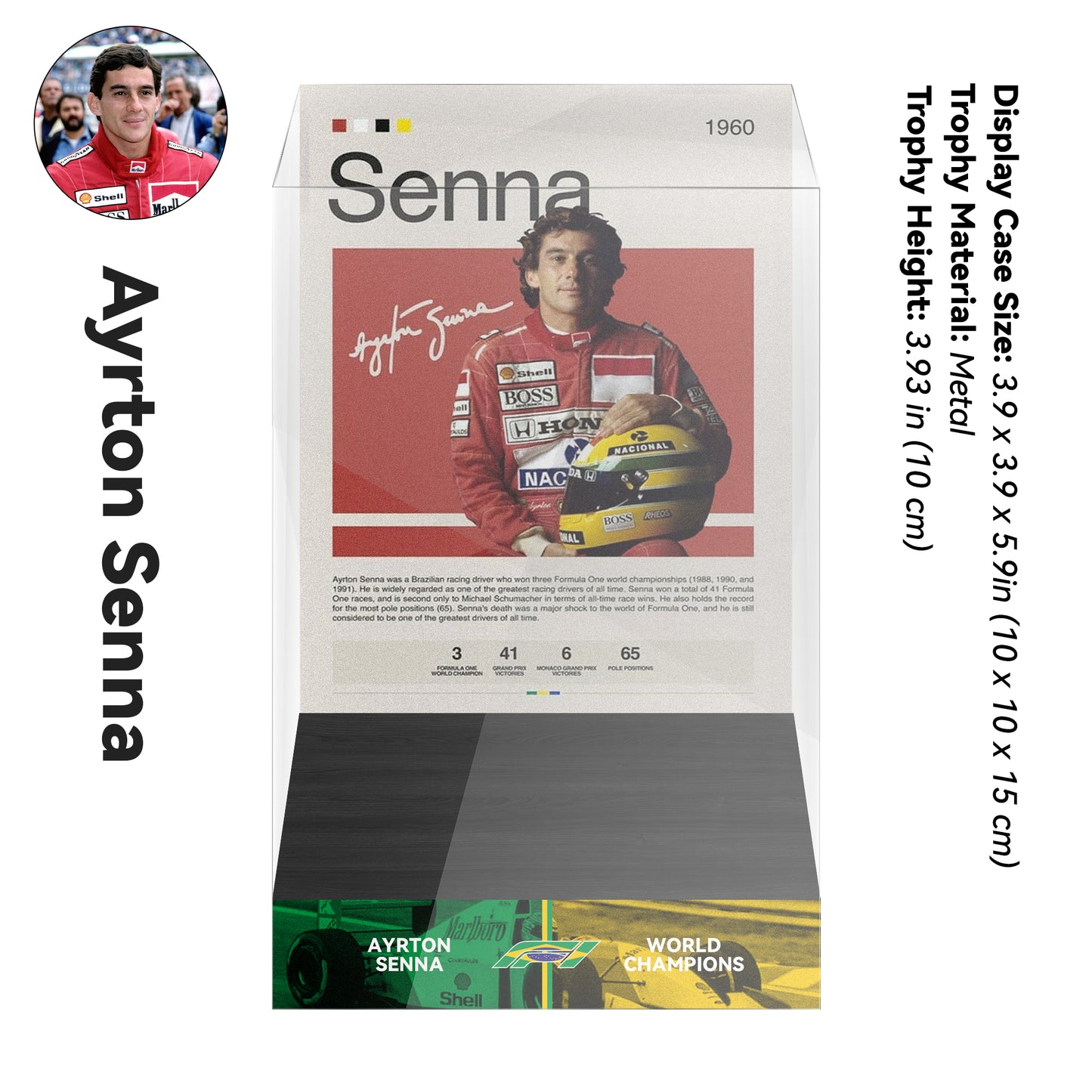 Ayrton Senna  Formula One World Drivers' Champions Trophy Display Case