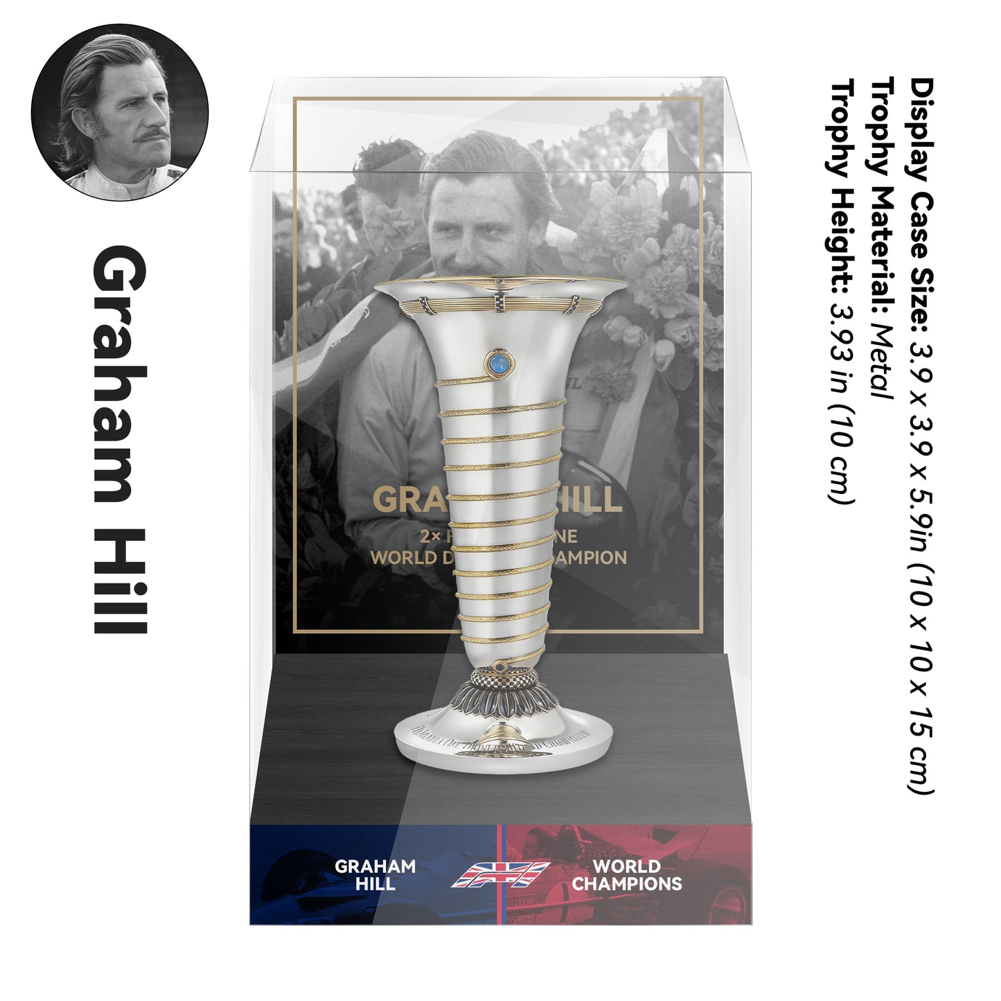 Graham Hill Formula One World Drivers' Champions Trophy Display Case