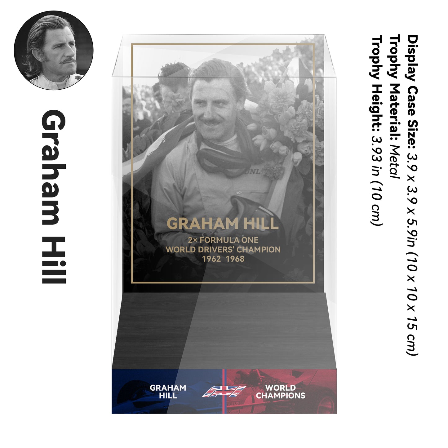 Graham Hill Formula One World Drivers' Champions Trophy Display Case
