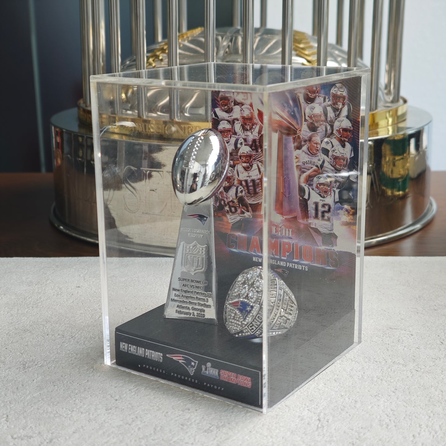 2019 New England Patriots Super Bowl LIII Championship Trophy Display Case