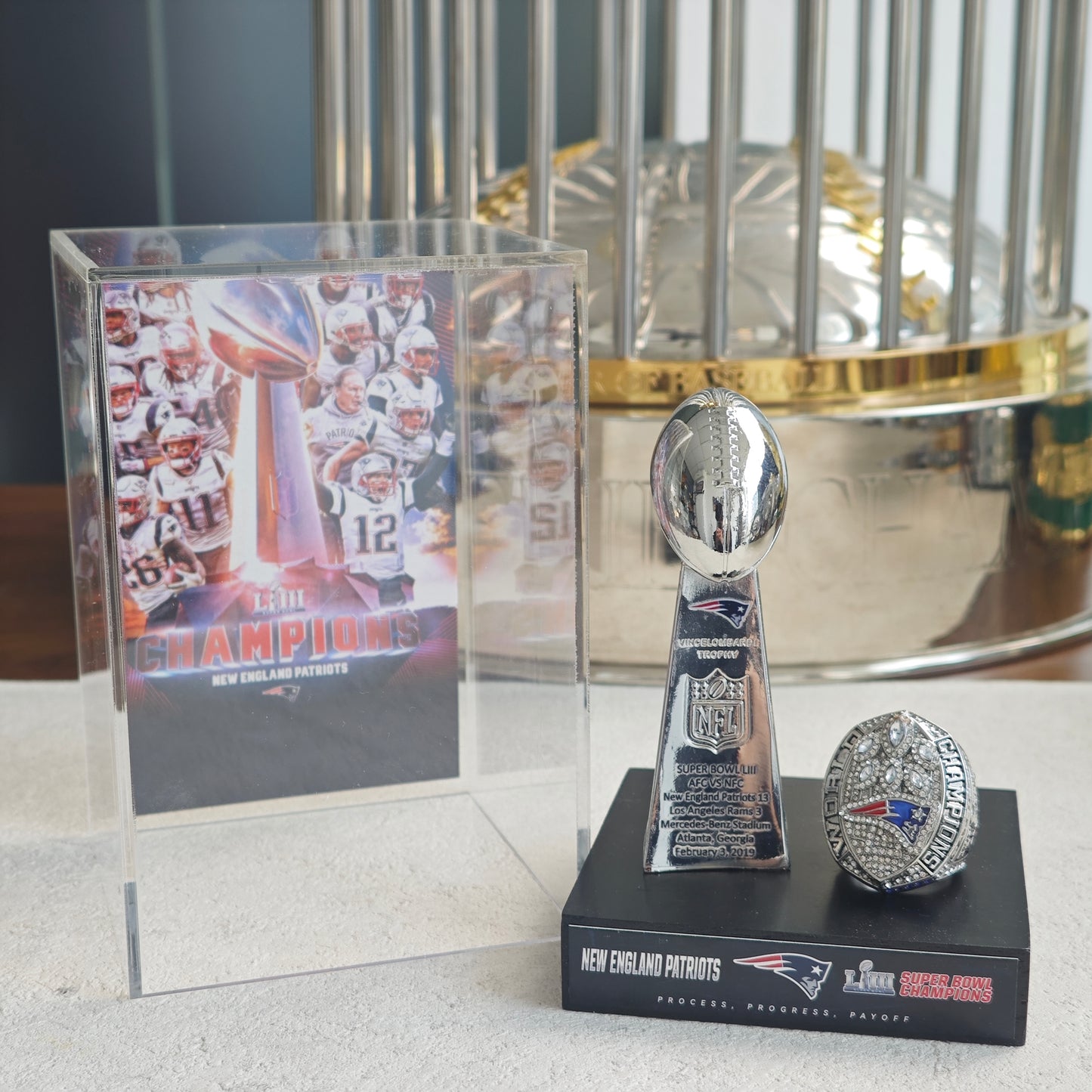 2019 New England Patriots Super Bowl LIII Championship Trophy Display Case