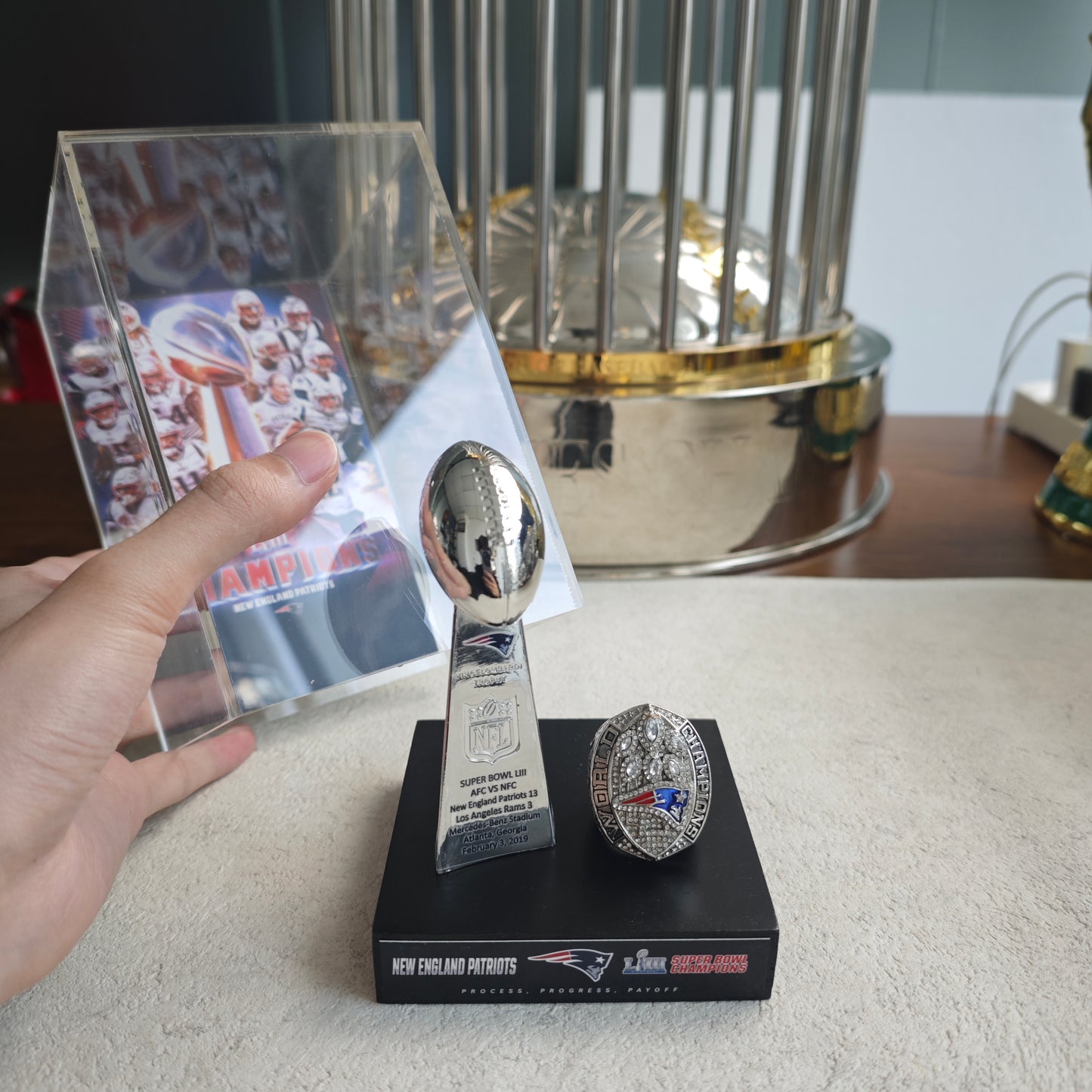 2019 New England Patriots Super Bowl LIII Championship Trophy Display Case