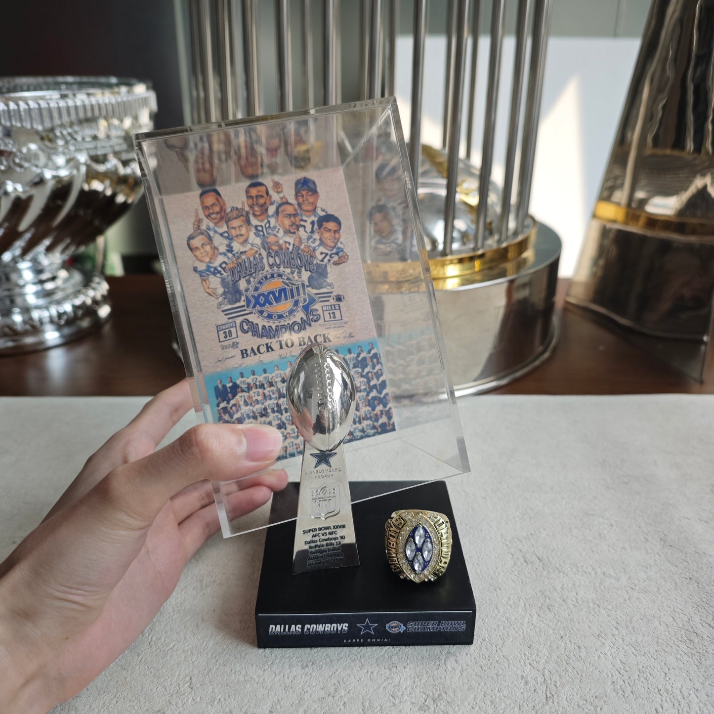 1994 Dallas Cowboys Super Bowl XXVIII Championship Trophy Display Case