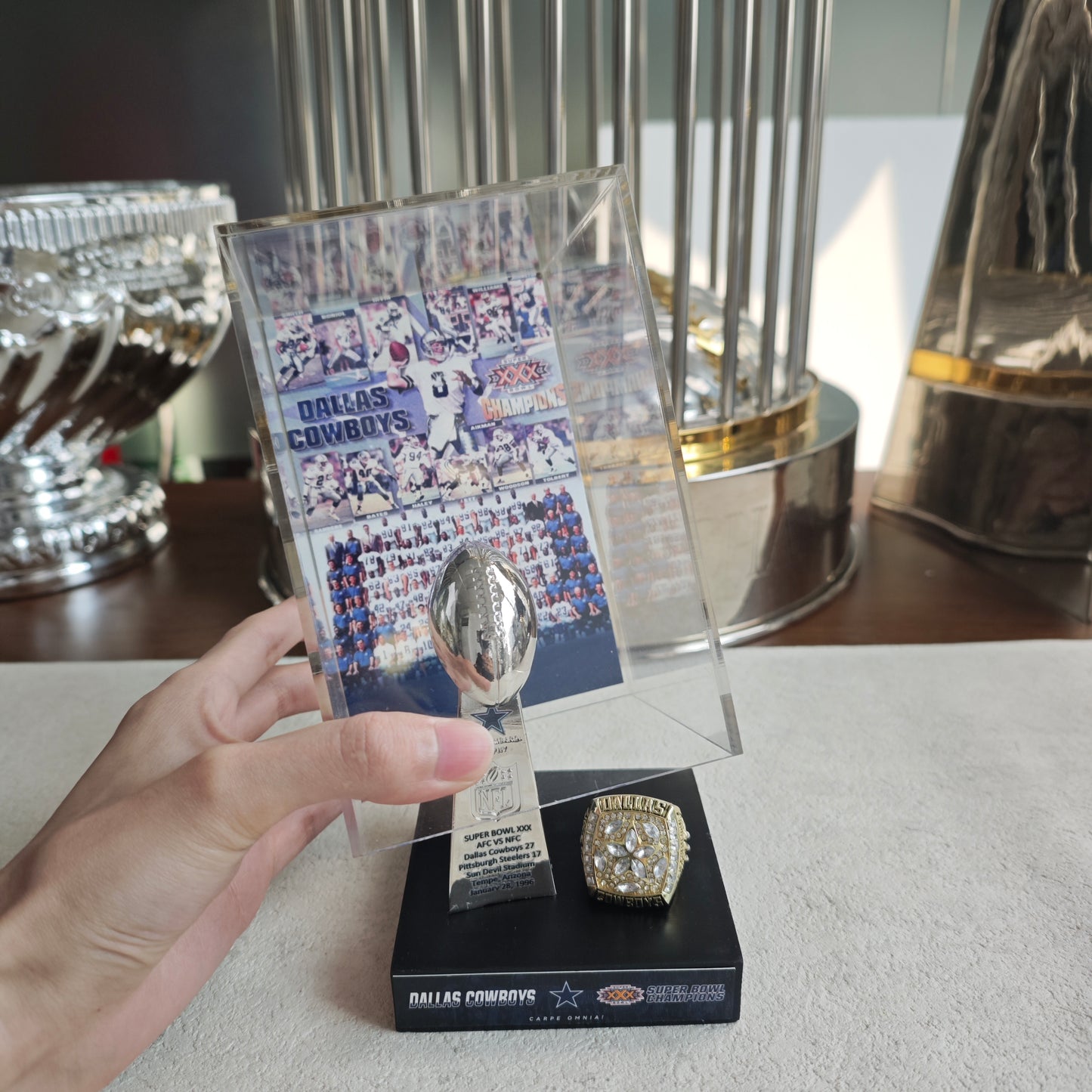 1996 Dallas Cowboys Super Bowl XXX Championship Trophy Display Case