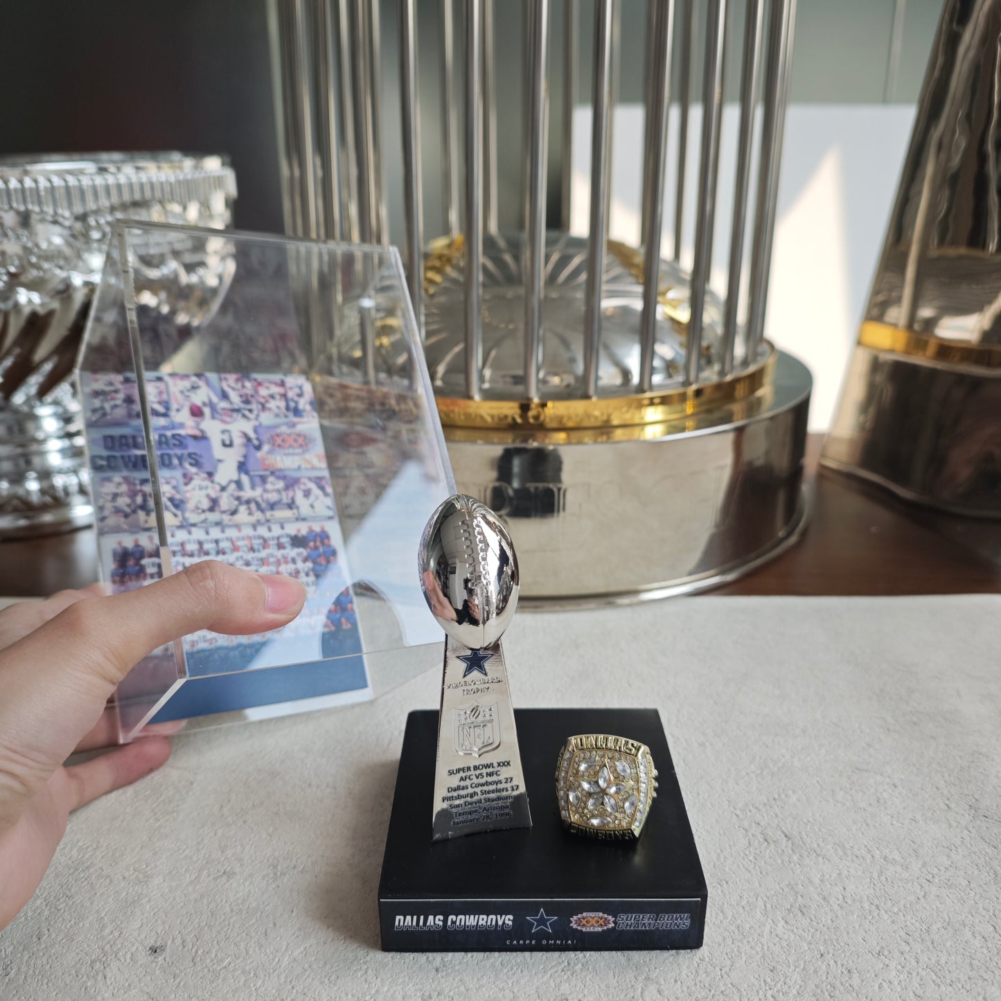 1996 Dallas Cowboys Super Bowl XXX Championship Trophy Display Case