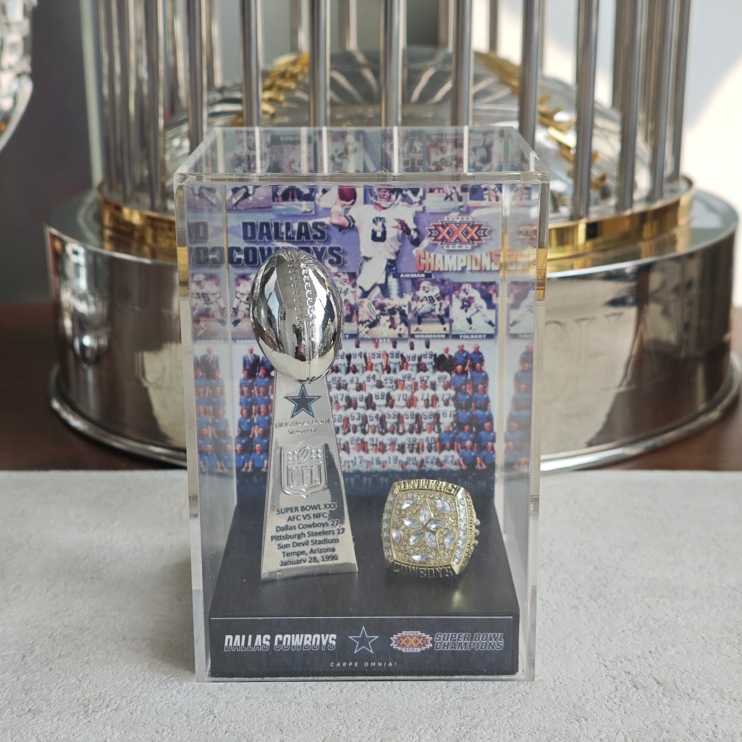 1996 Dallas Cowboys Super Bowl XXX Championship Trophy Display Case