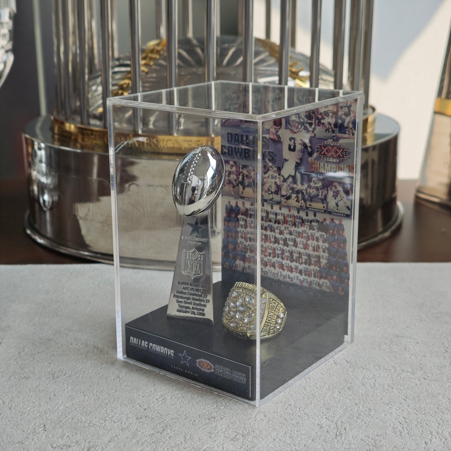 1996 Dallas Cowboys Super Bowl XXX Championship Trophy Display Case