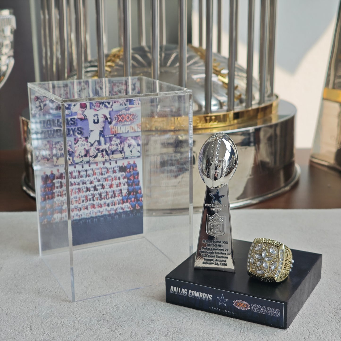 1996 Dallas Cowboys Super Bowl XXX Championship Trophy Display Case