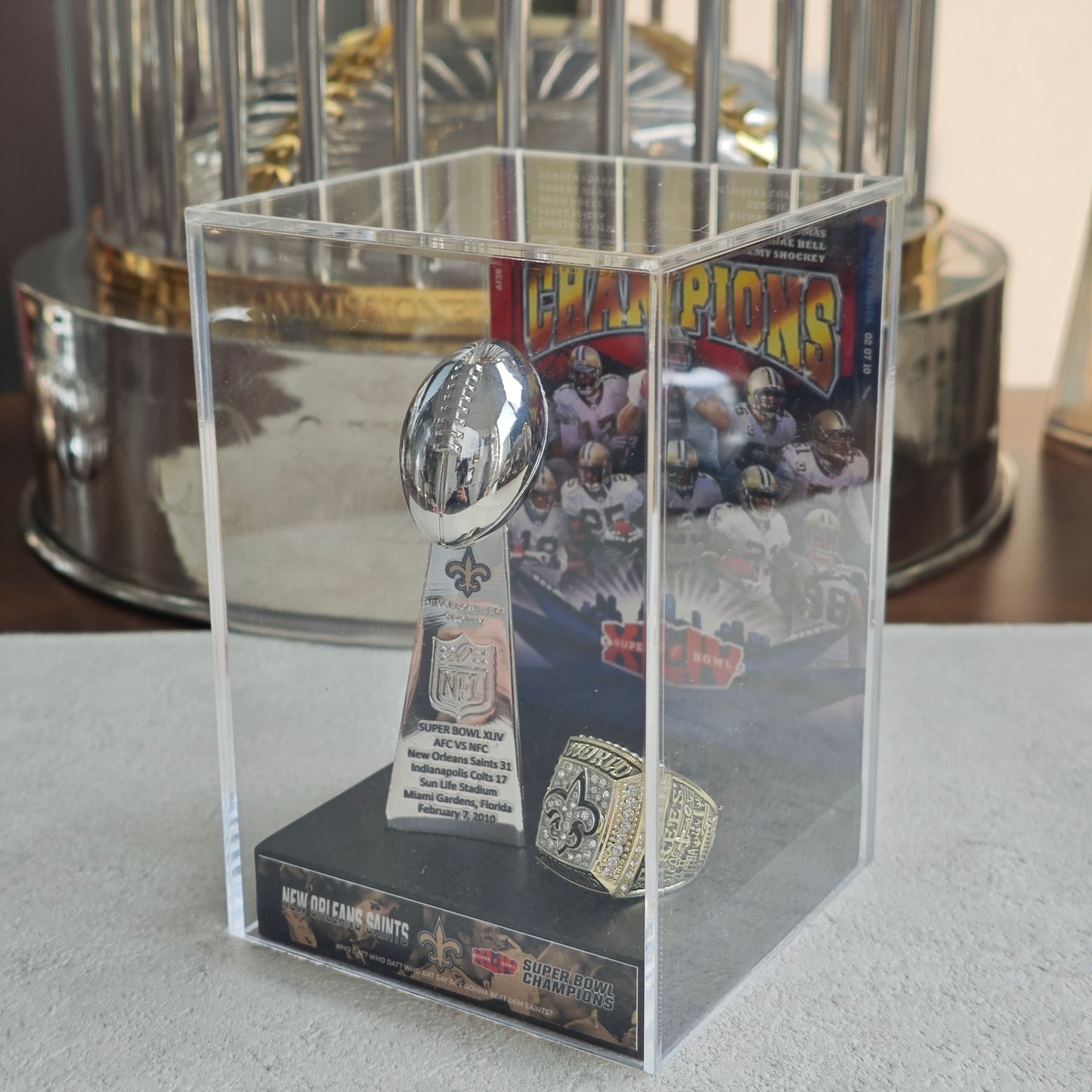 2010 New Orleans Saints Super Bowl XLIV Championship Trophy Display Case