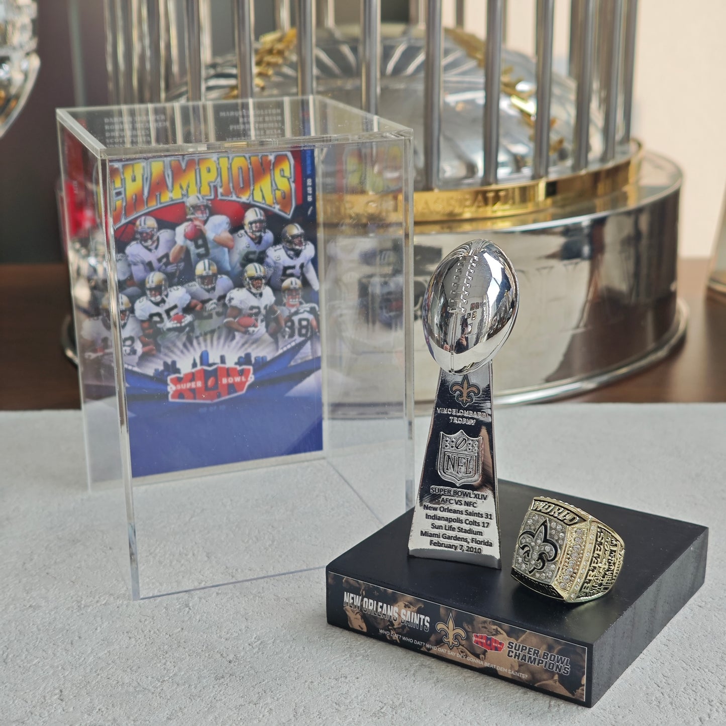 2010 New Orleans Saints Super Bowl XLIV Championship Trophy Display Case