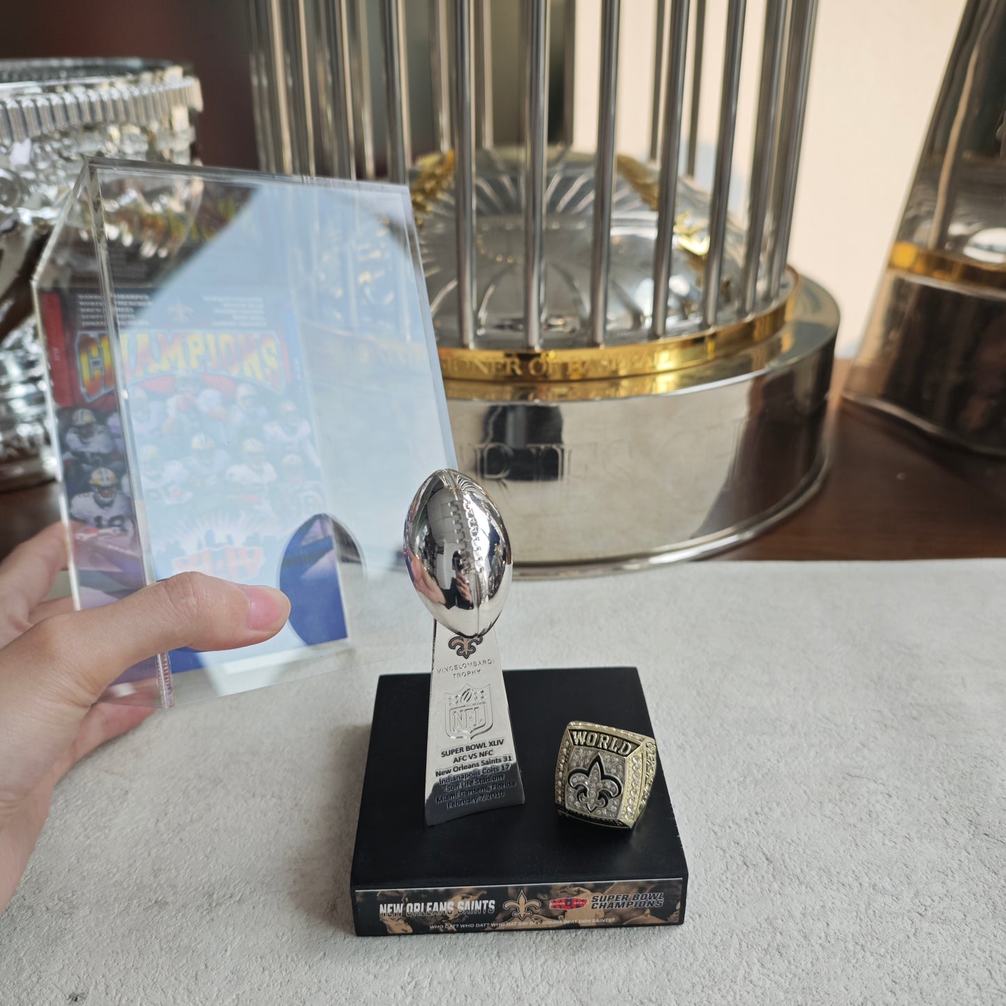 2010 New Orleans Saints Super Bowl XLIV Championship Trophy Display Case