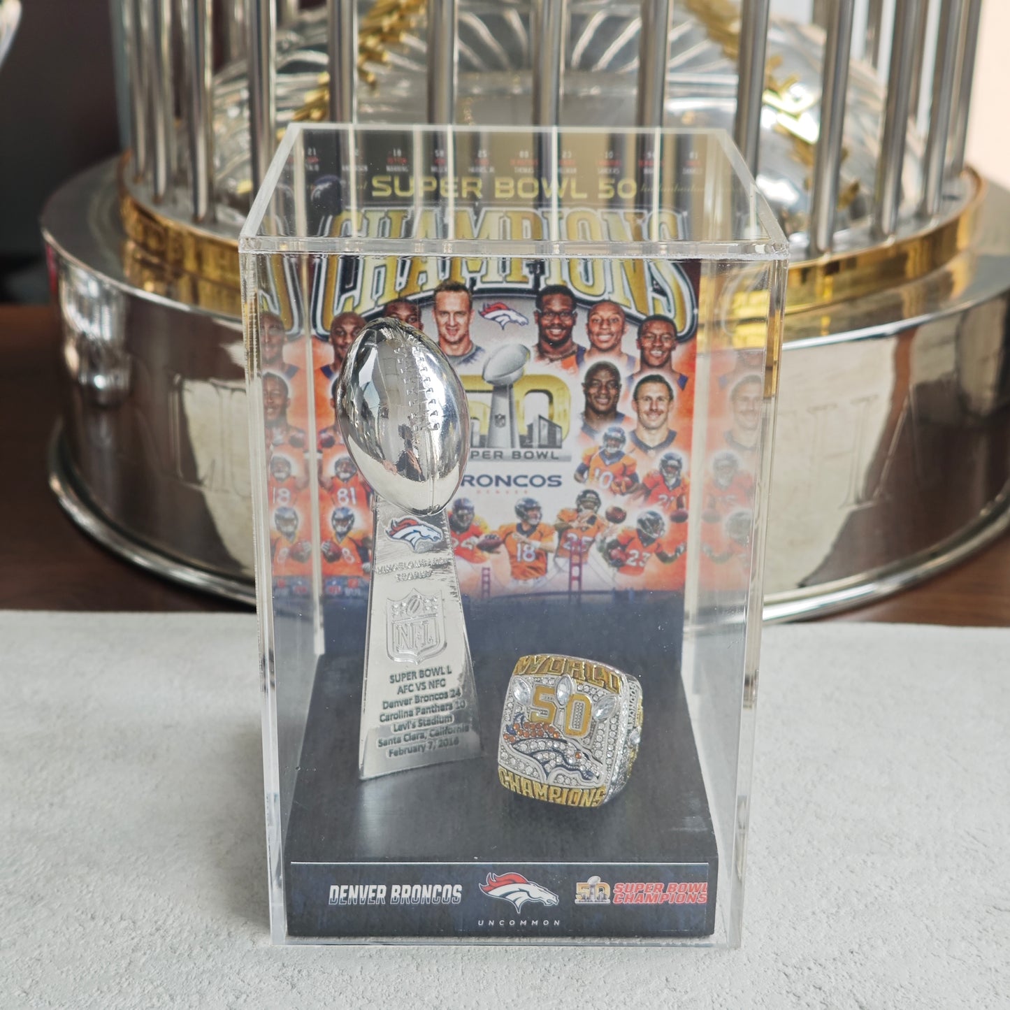 2016 Denver Broncos Super Bowl 50 Championship Trophy Display Case
