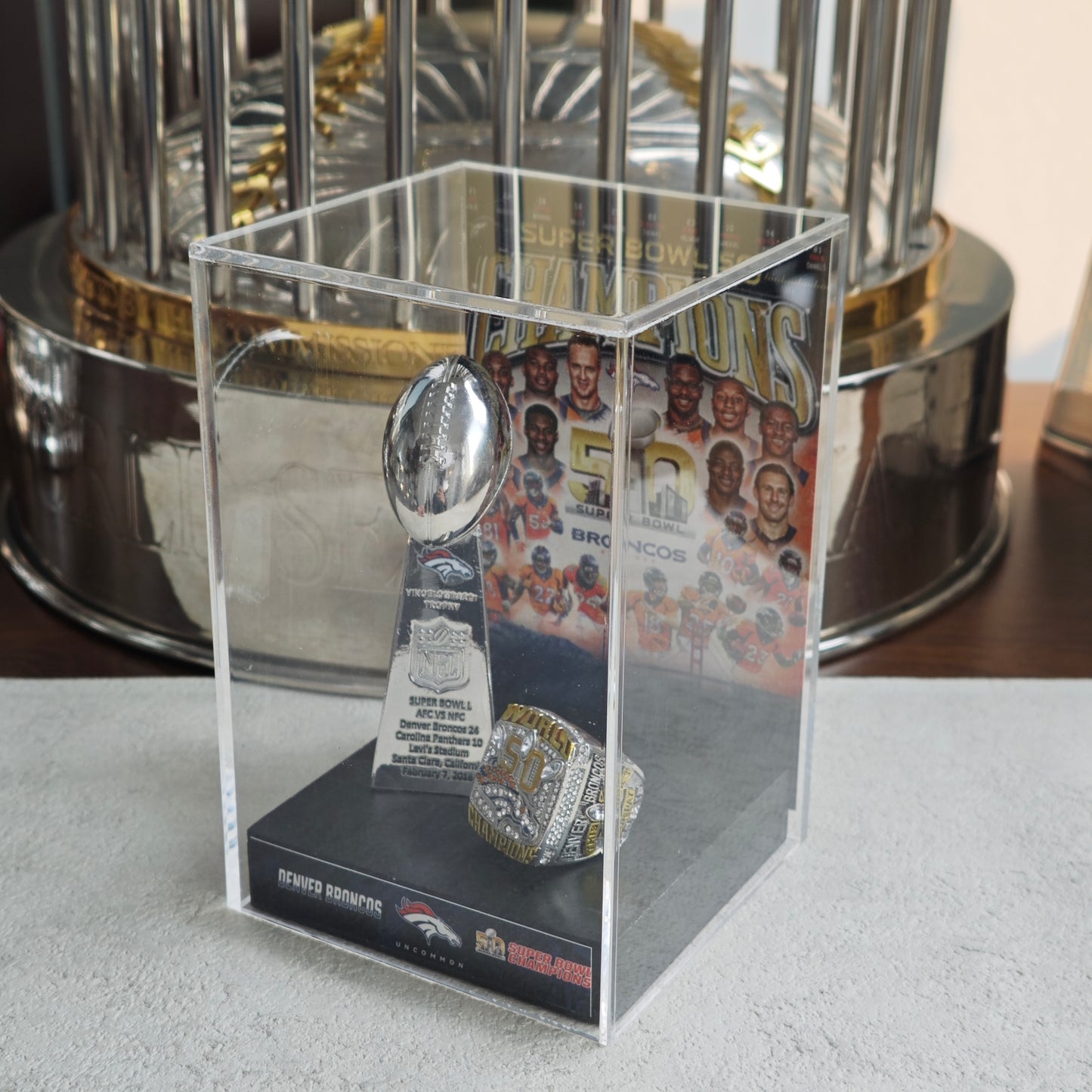 2016 Denver Broncos Super Bowl 50 Championship Trophy Display Case