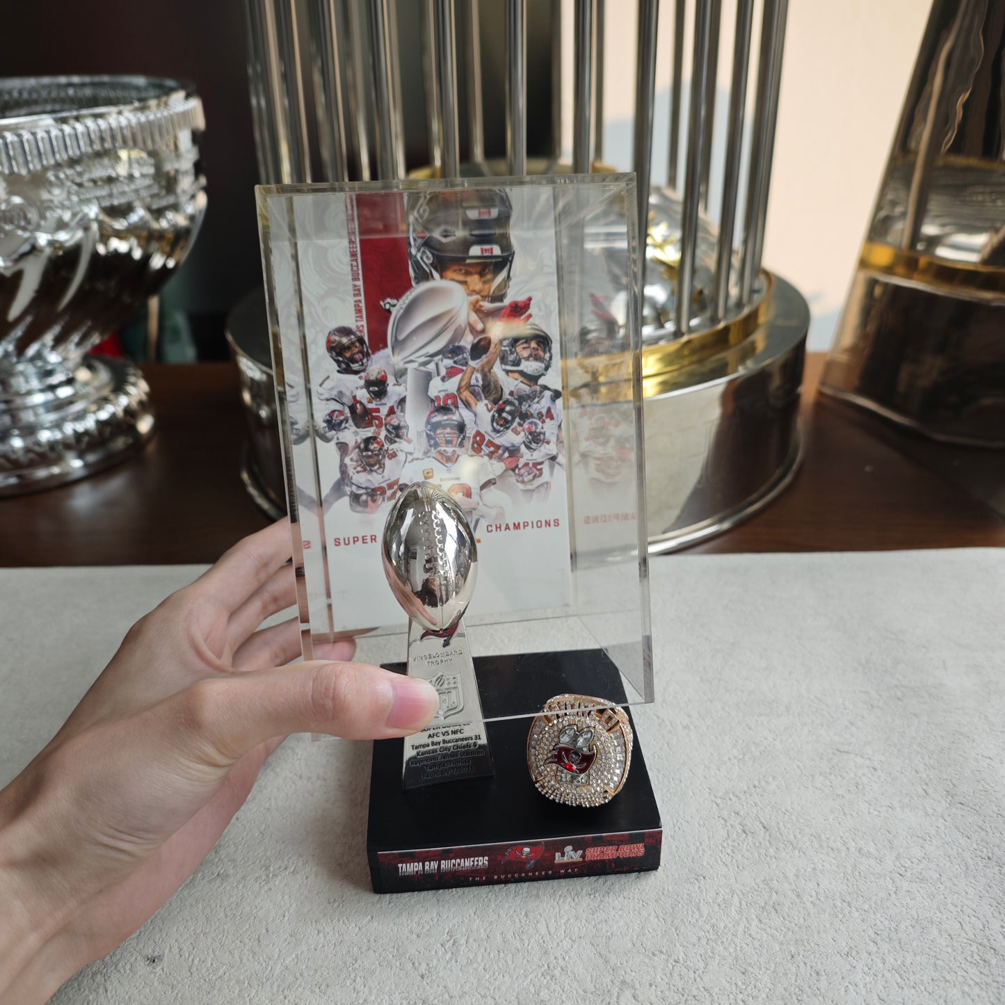 2021 Tampa Bay Buccaneers Super Bowl LV Championship Trophy Display Case