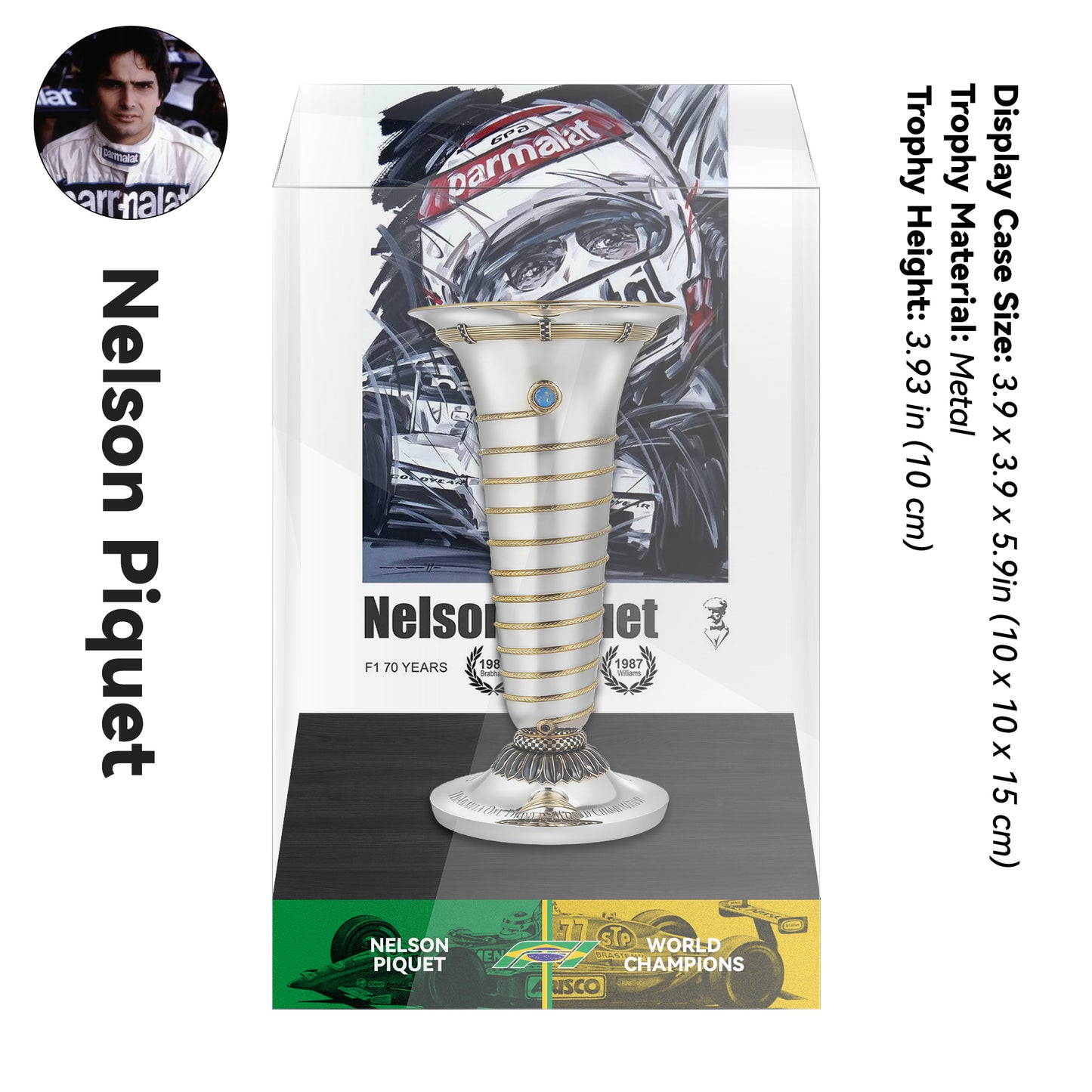 Nelson Piquet Formula One World Drivers' Champions Trophy Display Case