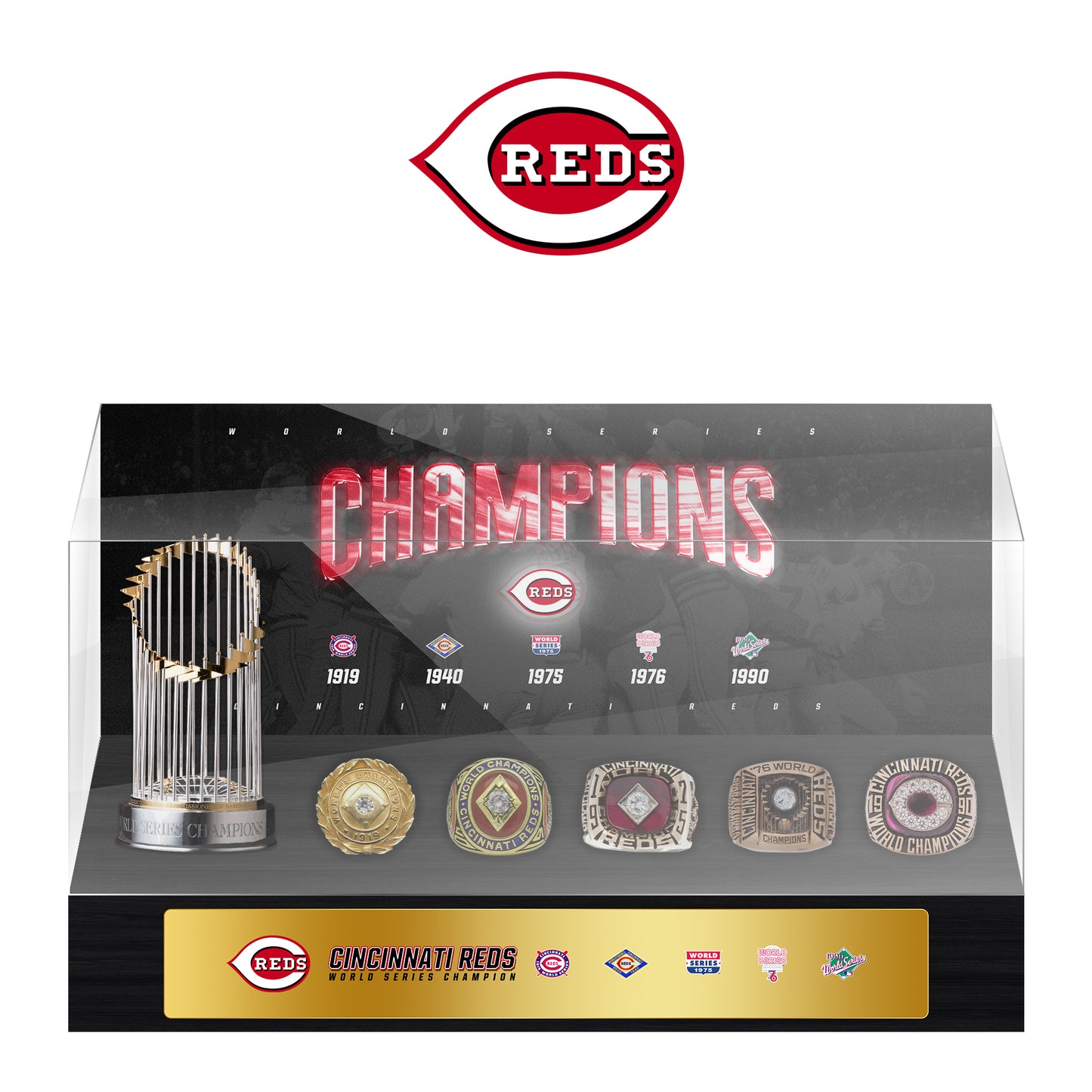 Cincinnati Reds MLB World Series Championship Trophy And Ring Display Case