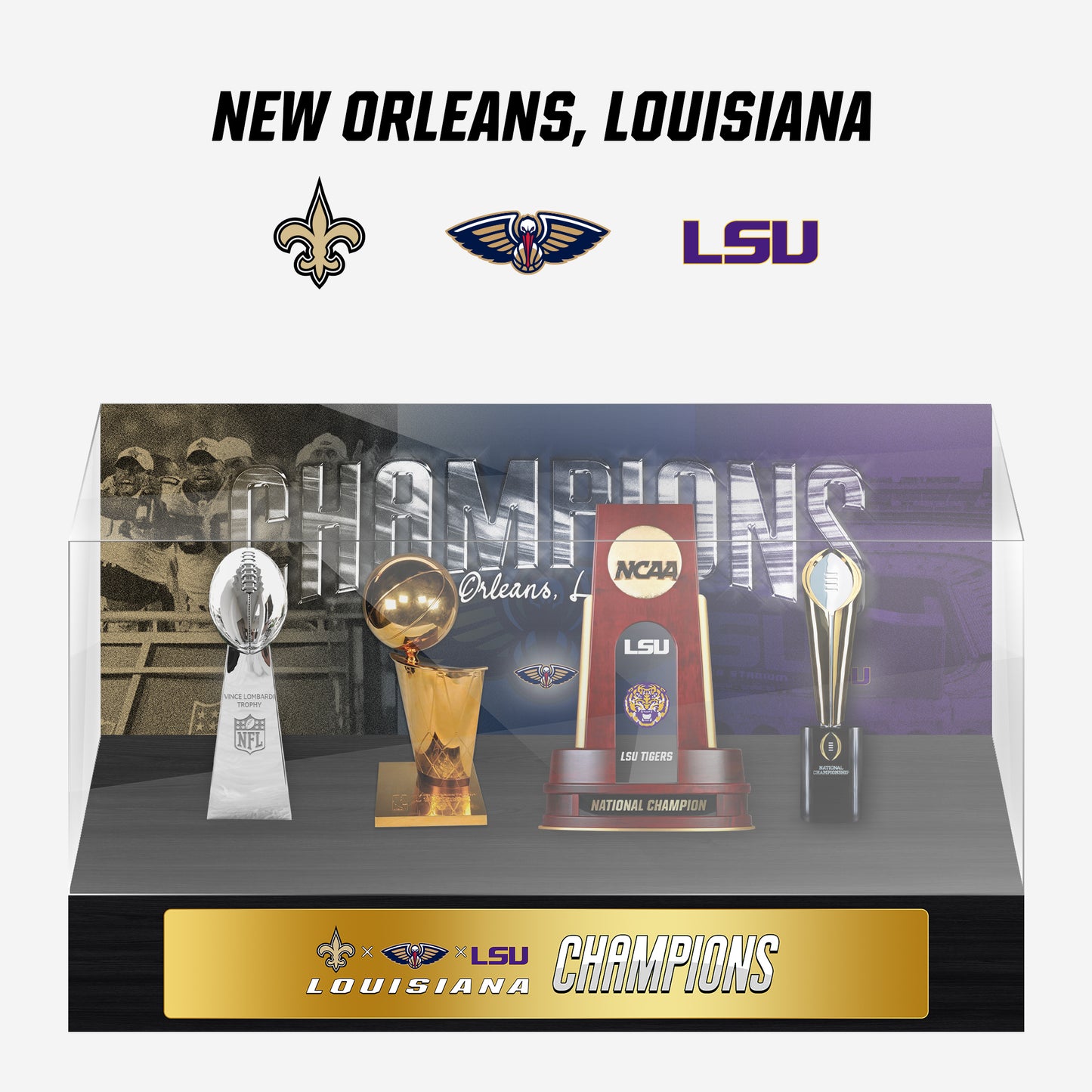 New Orleans, Louisiana Championship Trophy and Rings Display Case