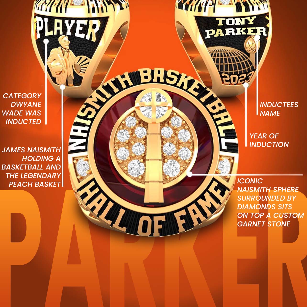 Tony Parker 2023 Hall of Fame Ring NBA Basketball Ring