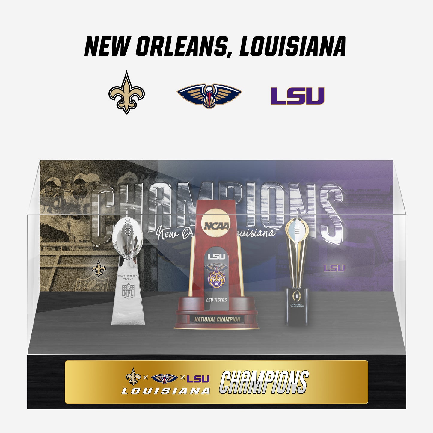 New Orleans, Louisiana Championship Trophy and Rings Display Case