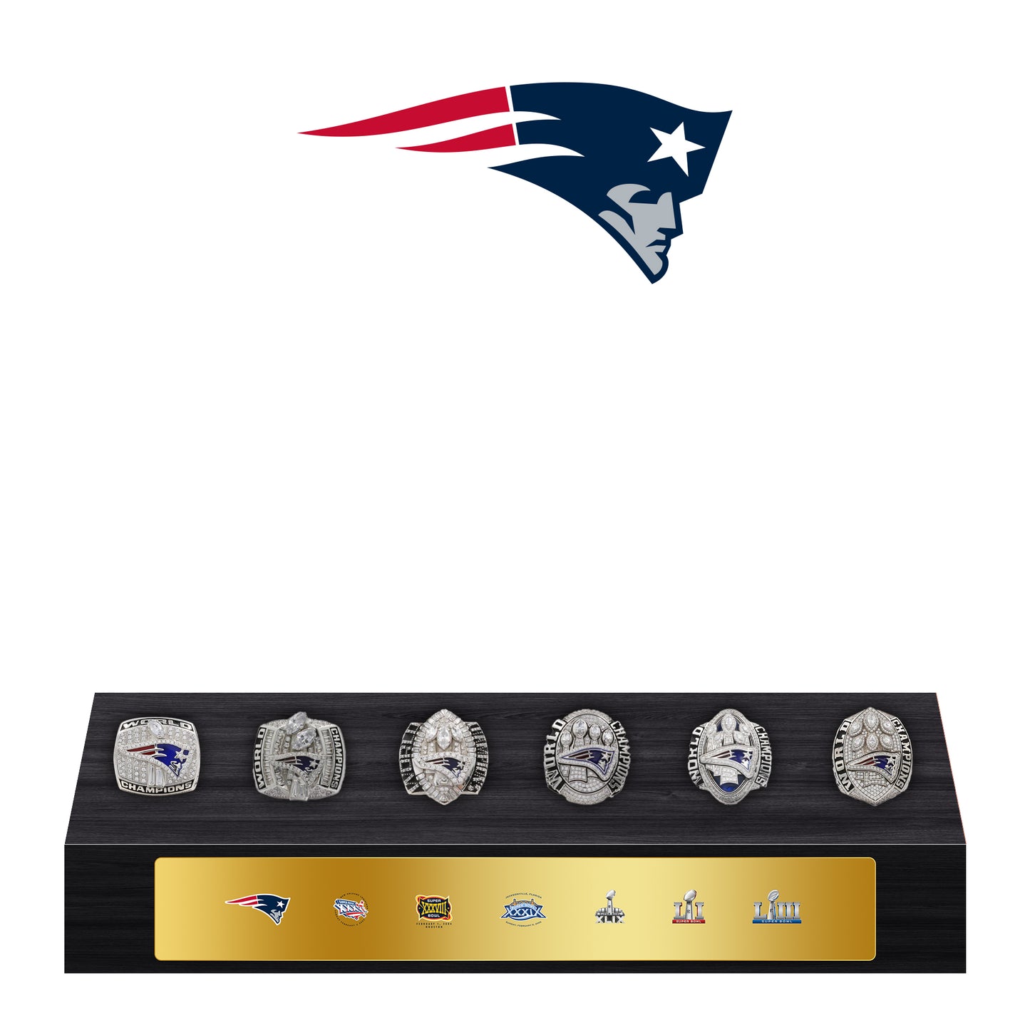 New England Patriots Super Bowl Championship Trophy Ring Display Case