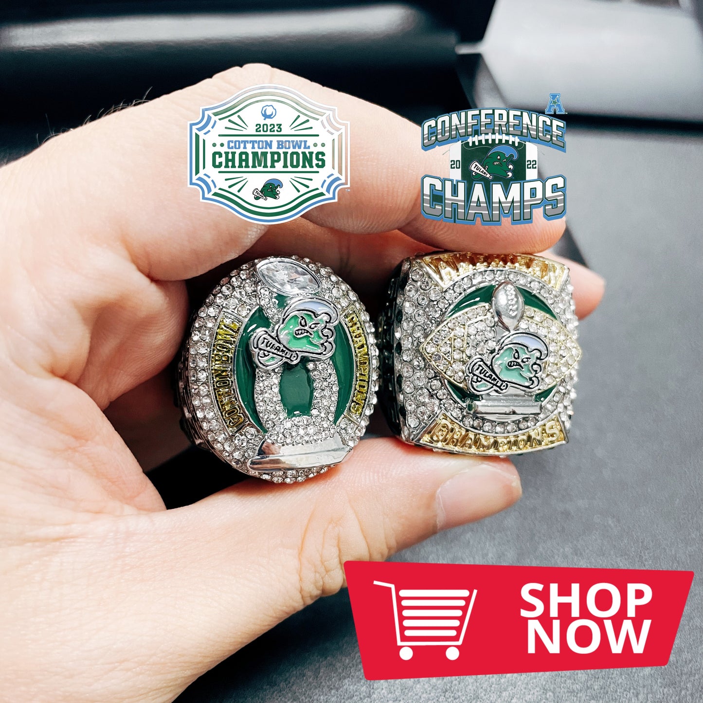 Tulane University Green Wave College Football Cotton Bowl and America Champions Ring (2022) Official Edition