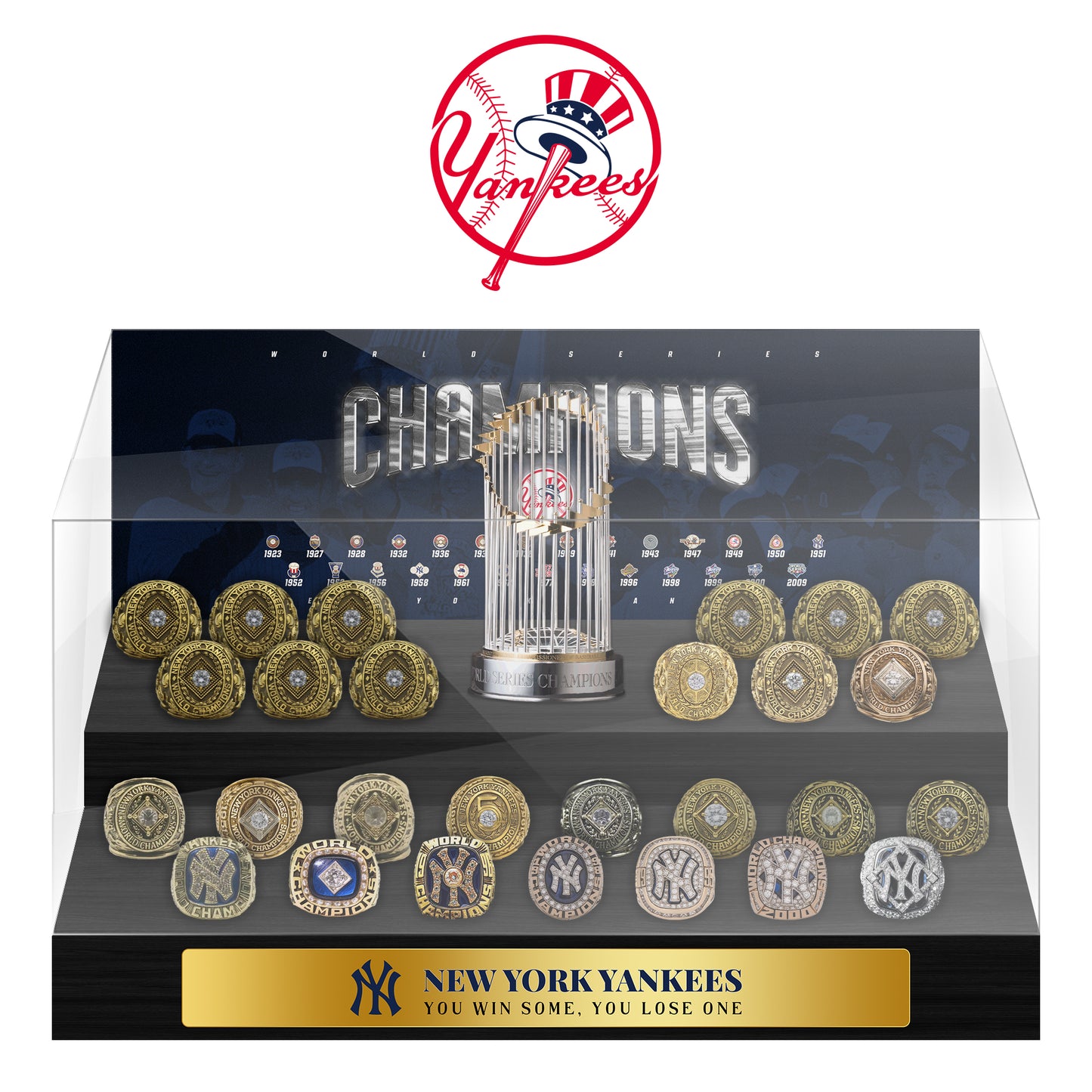 New York Yankees MLB World Series Championship Trophy And Ring Display Case