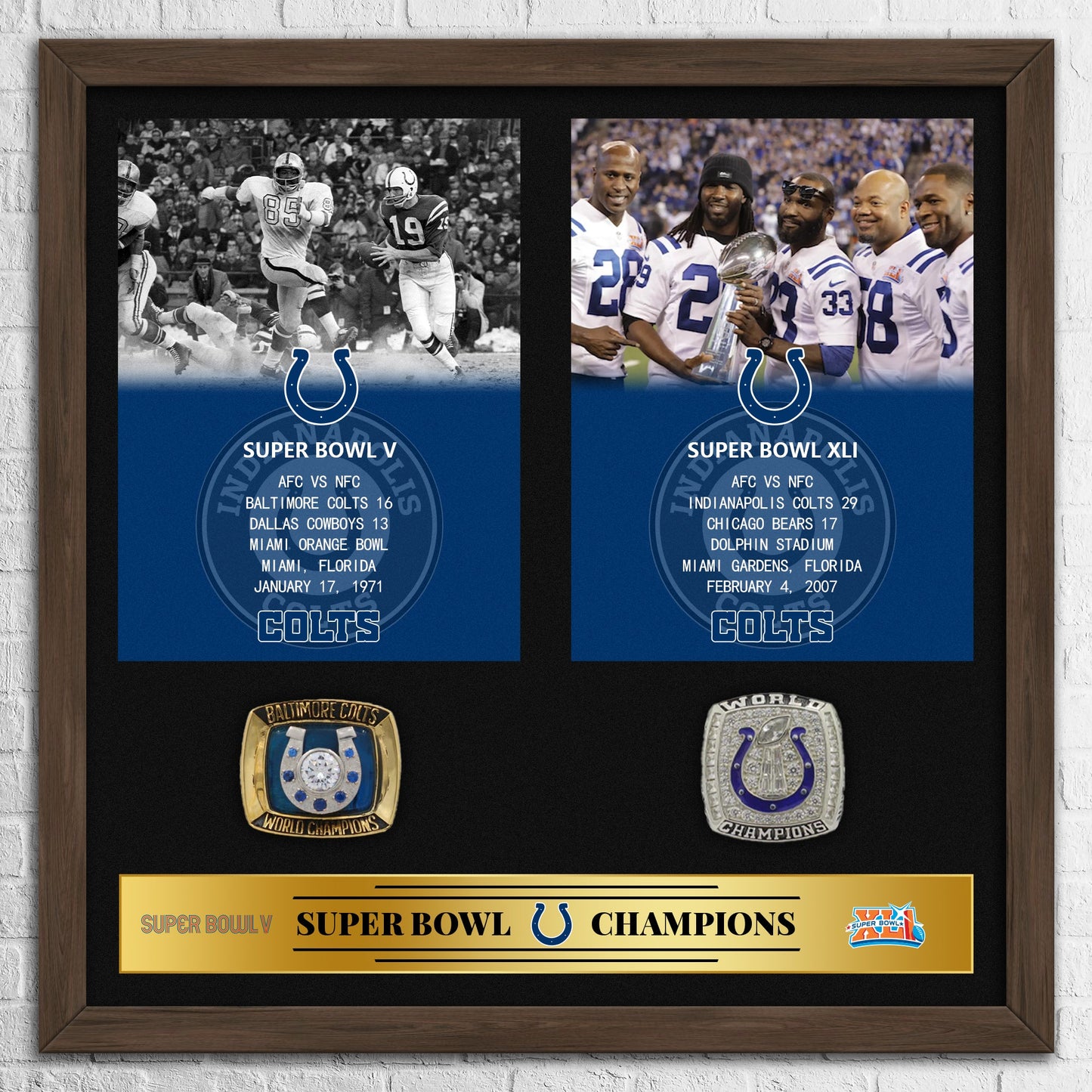 Indianapolis Colts NFL Super Bowl Championship Ring Pendant Frame