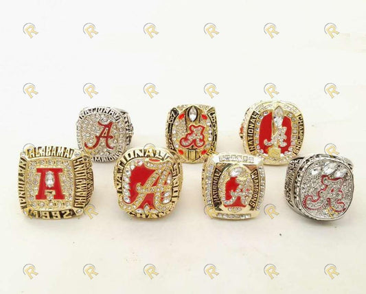 Alabama Crimson Tide College Football National Championship 7 Ring Set (1992, 2009, 2011, 2012, 2015, 2015)