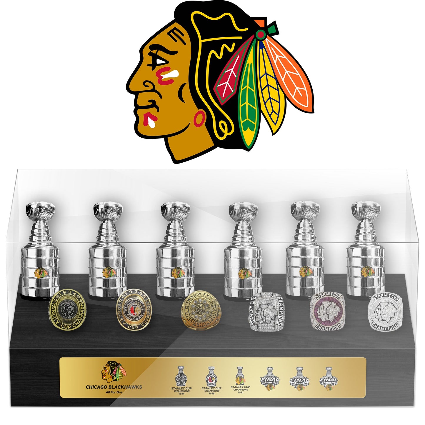 Chicago Blackhawks NHL Trophy And Ring Display Case