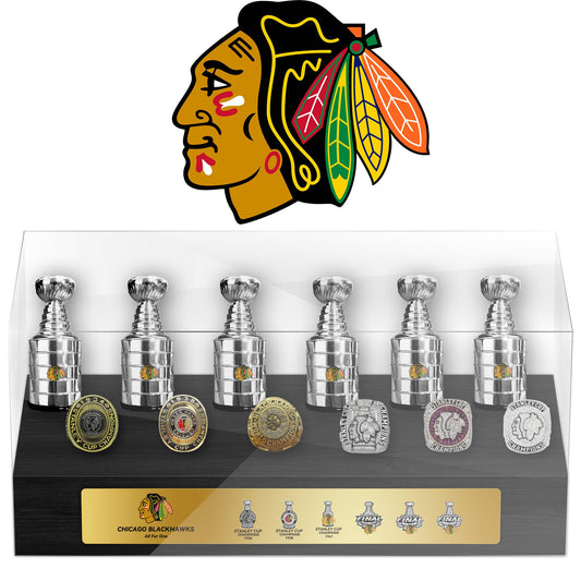 Chicago Blackhawks NHL Trophy And Ring Display Case