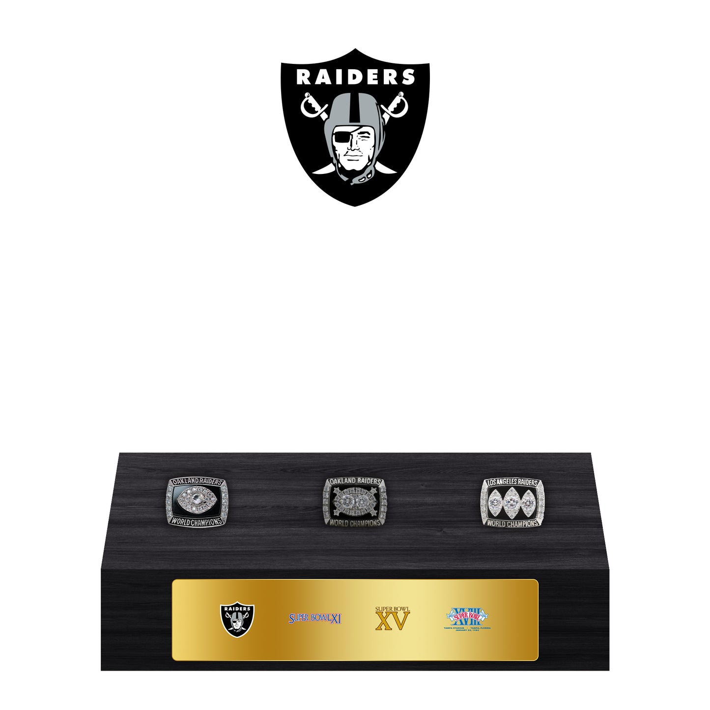 Oakland Raiders Super Bowl Championship Trophy Ring Display Case