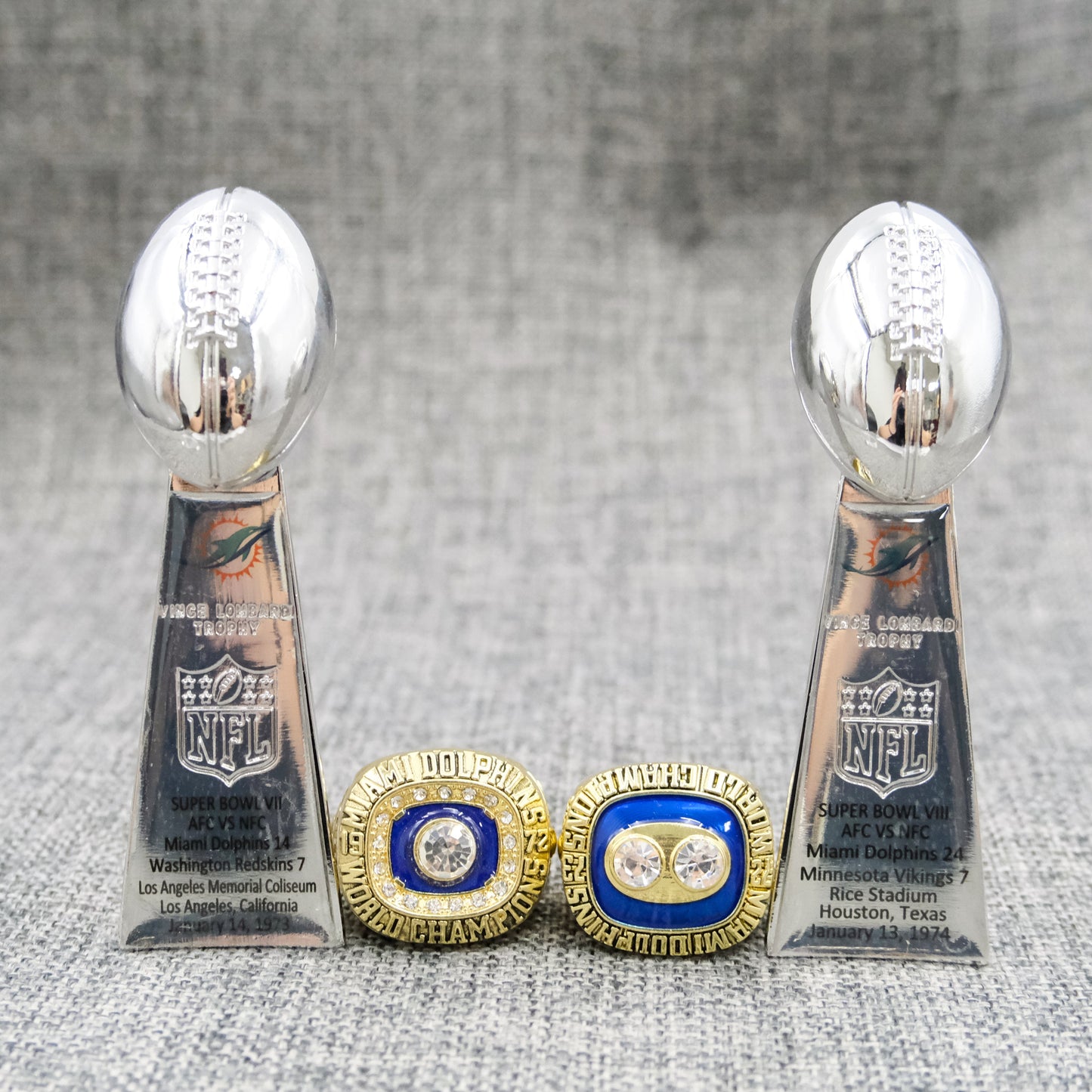 [Miami Dolphins]1972/1973 Super Bowl Championship Rings Trophy Set