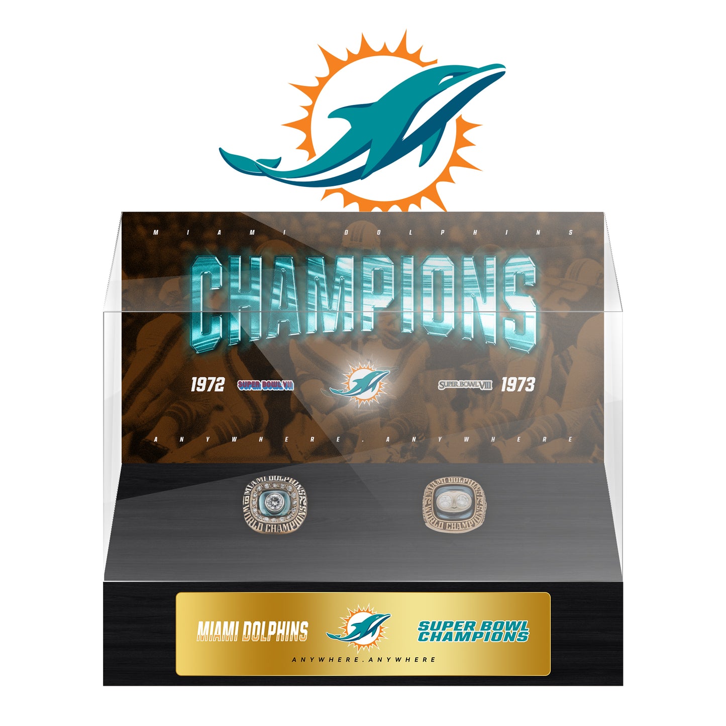 Miami Dolphins Super Bowl Championship Trophy Ring Display Case