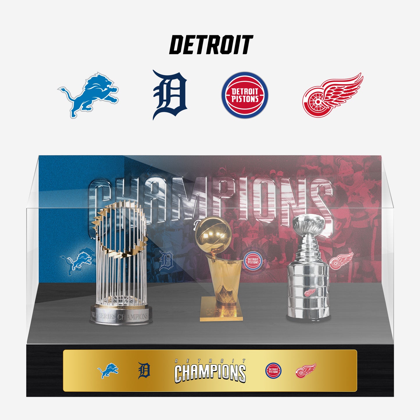 Detroit Championship Trophy and Rings Display Case