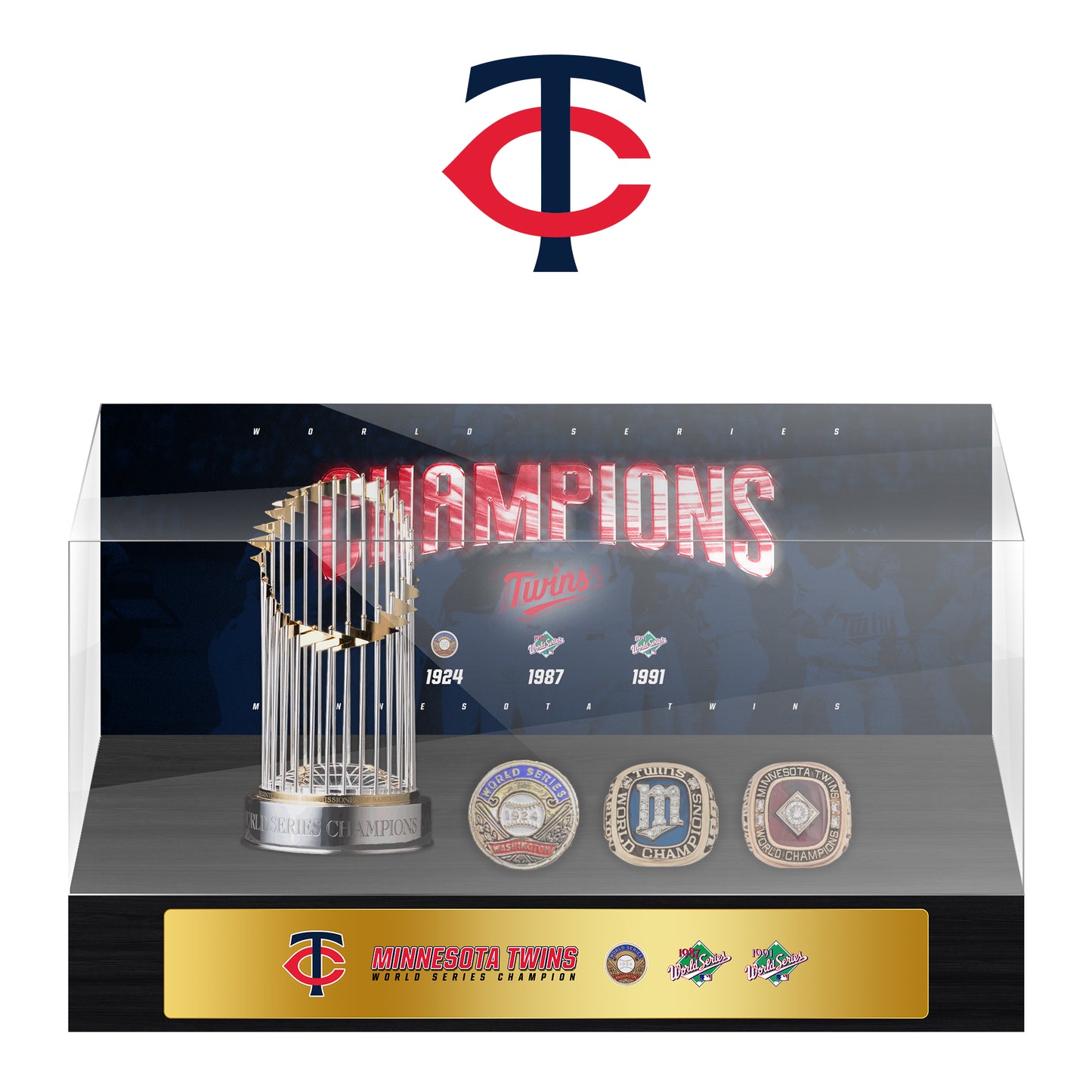 Minnesota Twins MLB World Series Championship Trophy And Ring Display Case