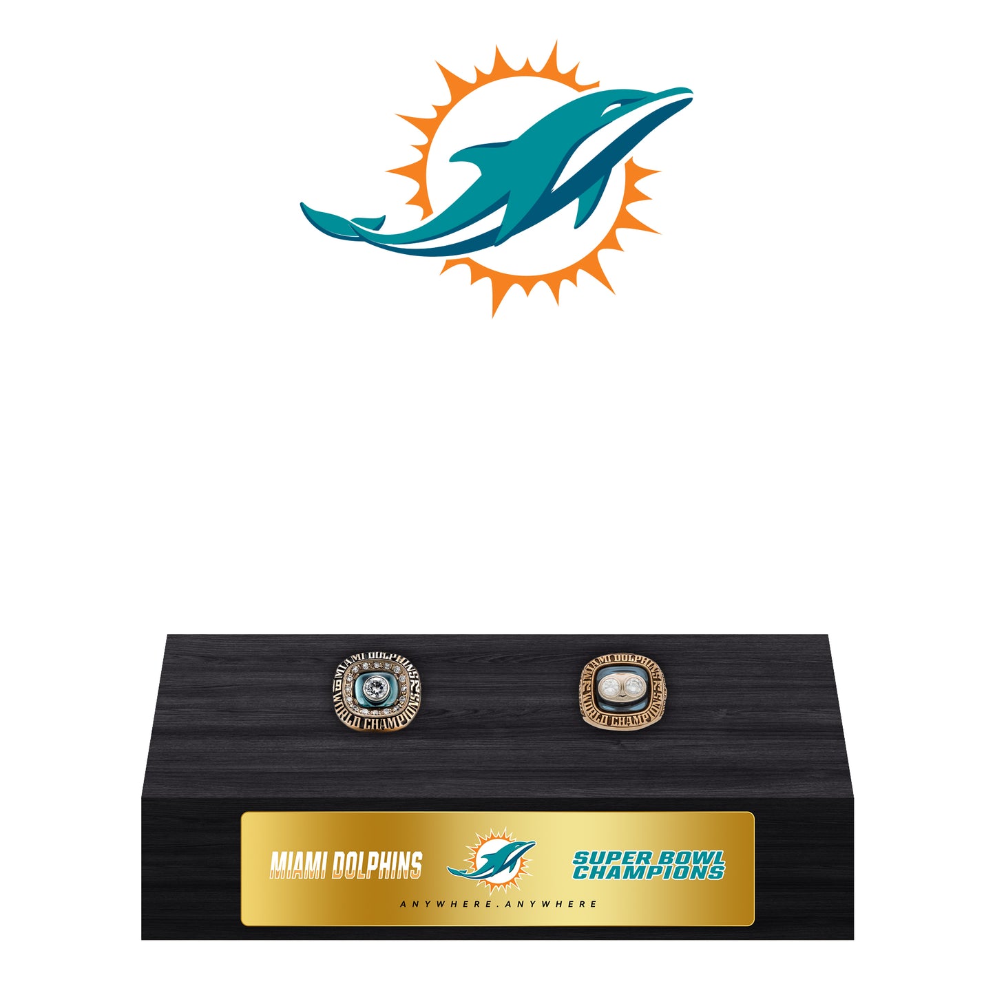 Miami Dolphins Super Bowl Championship Trophy Ring Display Case