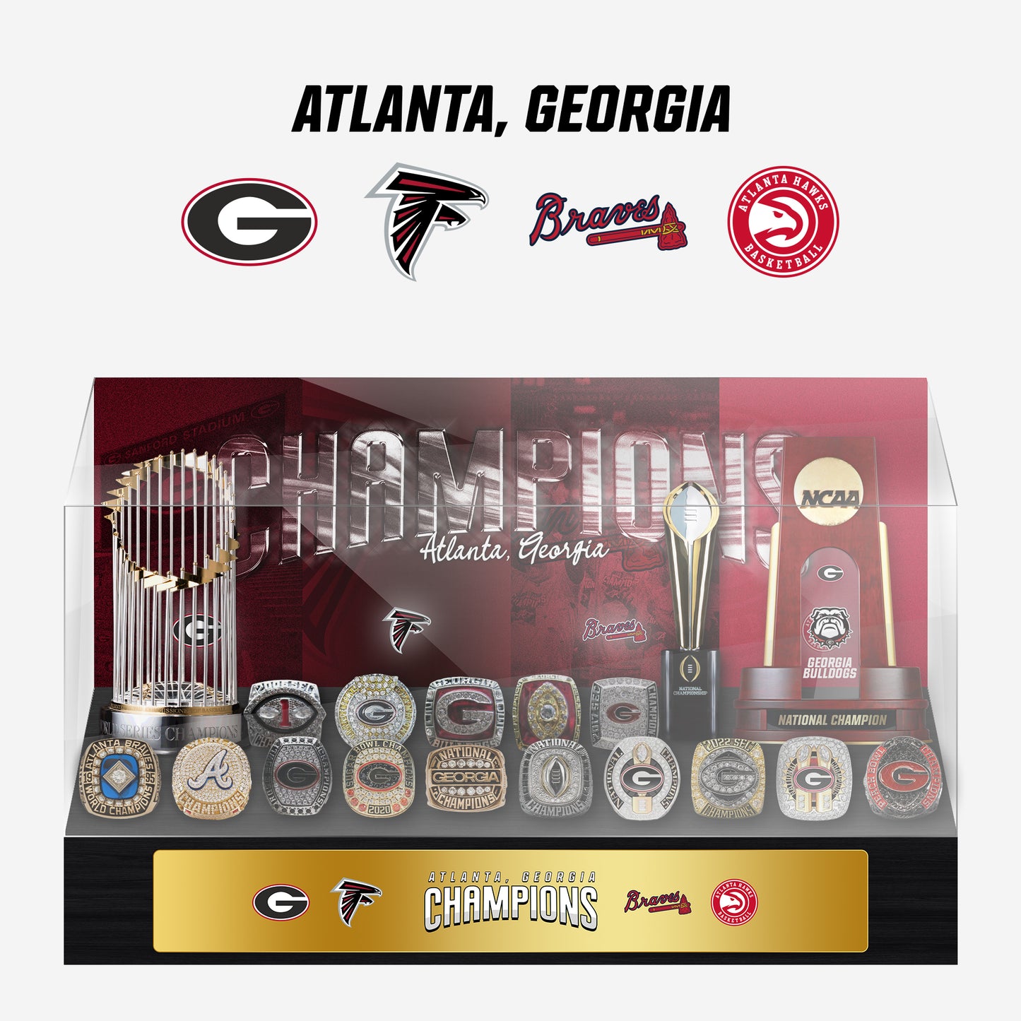 Atlanta, Georgia Championship Trophy and Rings Display Case